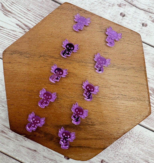 Axolotl Purple Mirrored Engraved Acrylic Stud Earring Blanks, Set of 5 Pair, DIY Jewelry Making