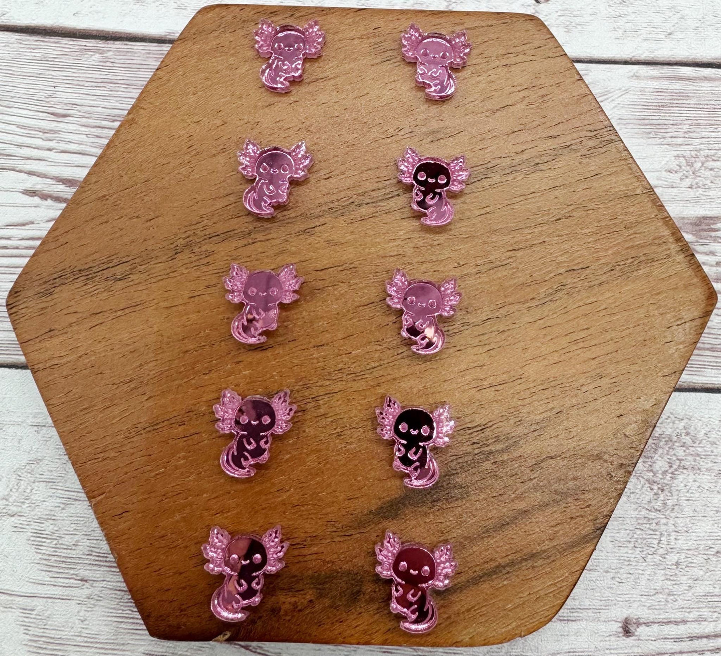Axolotl Pink Mirrored Engraved Acrylic Stud Earring Blanks, Set of 5 Pair, DIY Jewelry Making
