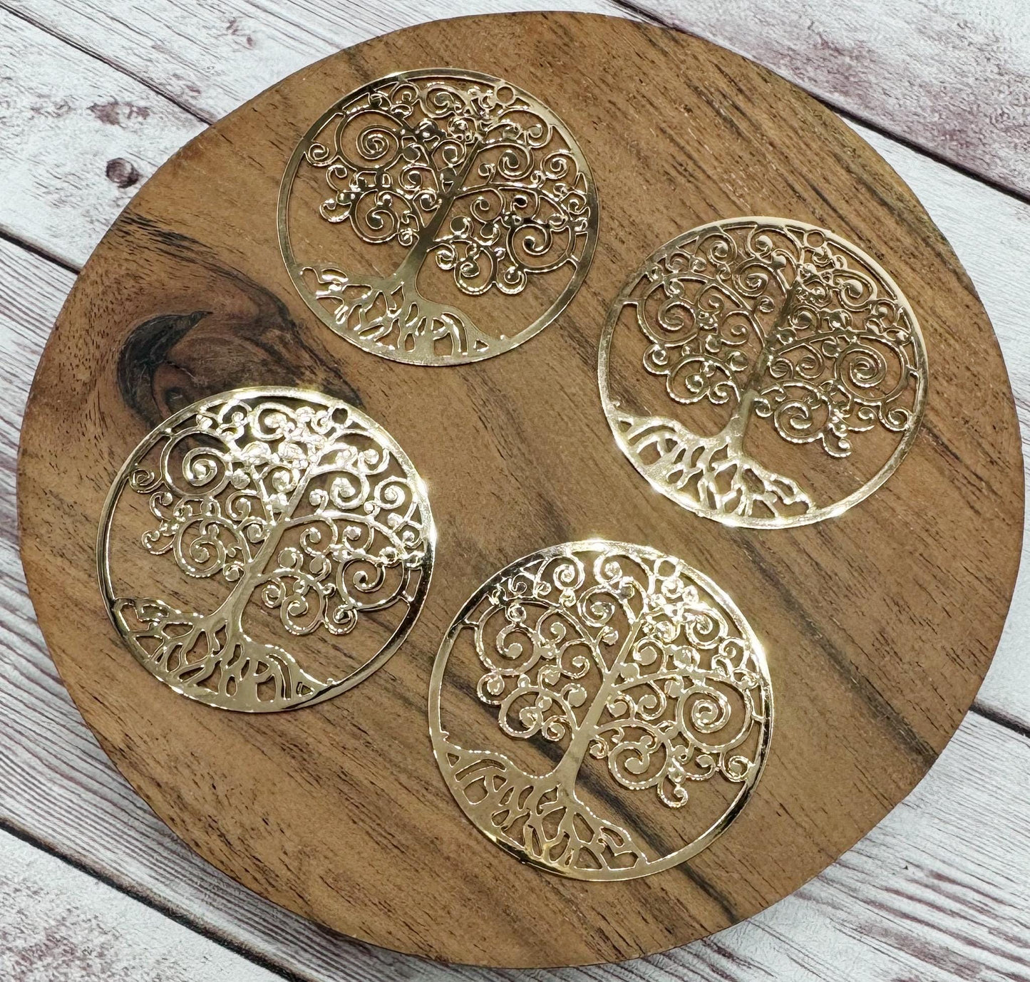 Light Gold Brass Intricate Filigree Tree of Life 34mm Earring Blanks, Earring Findings, Set of 2 Pair DIY Jewelry Making