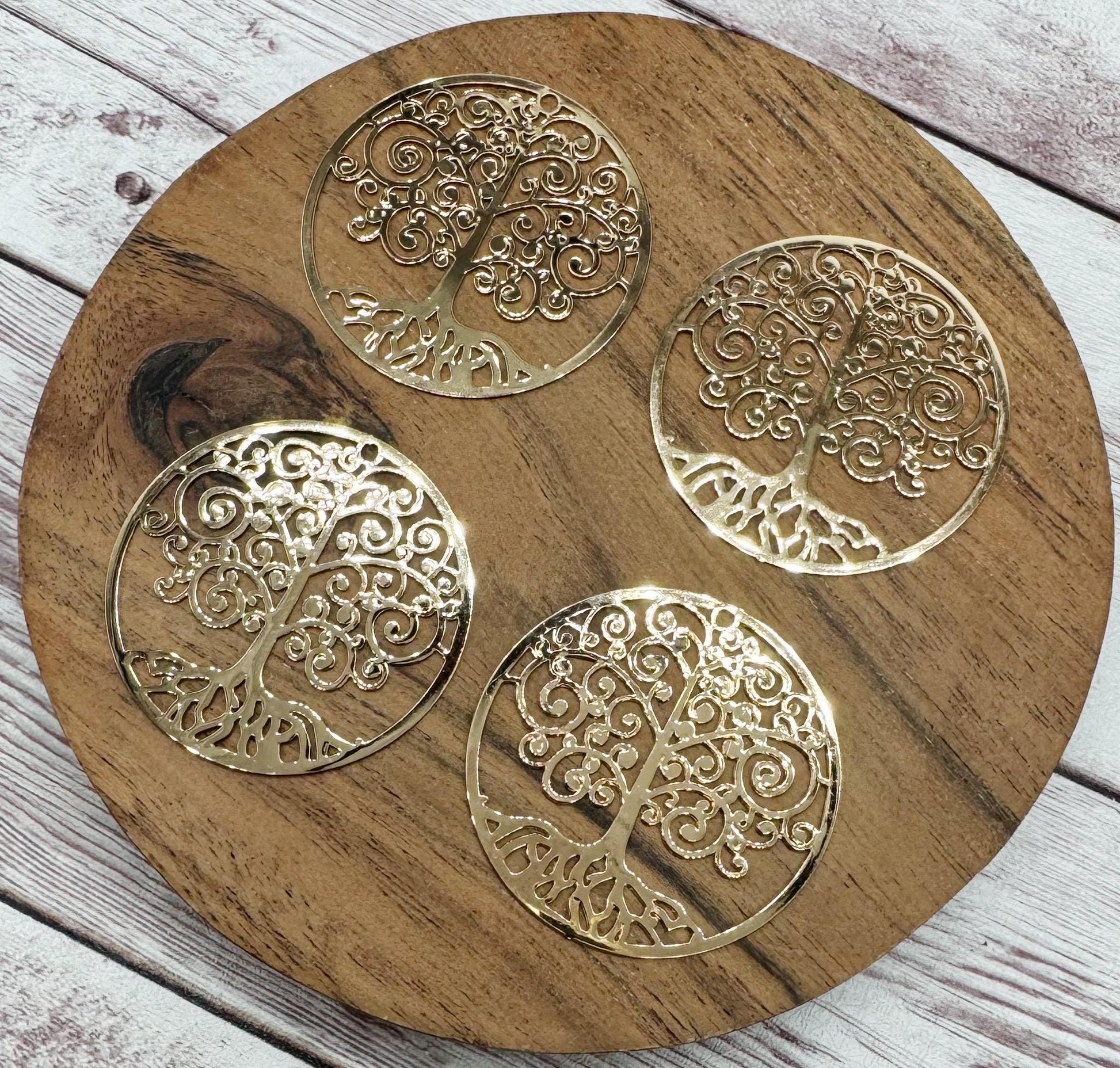 Light Gold Brass Intricate Filigree Tree of Life 34mm Earring Blanks, Earring Findings, Set of 2 Pair DIY Jewelry Making