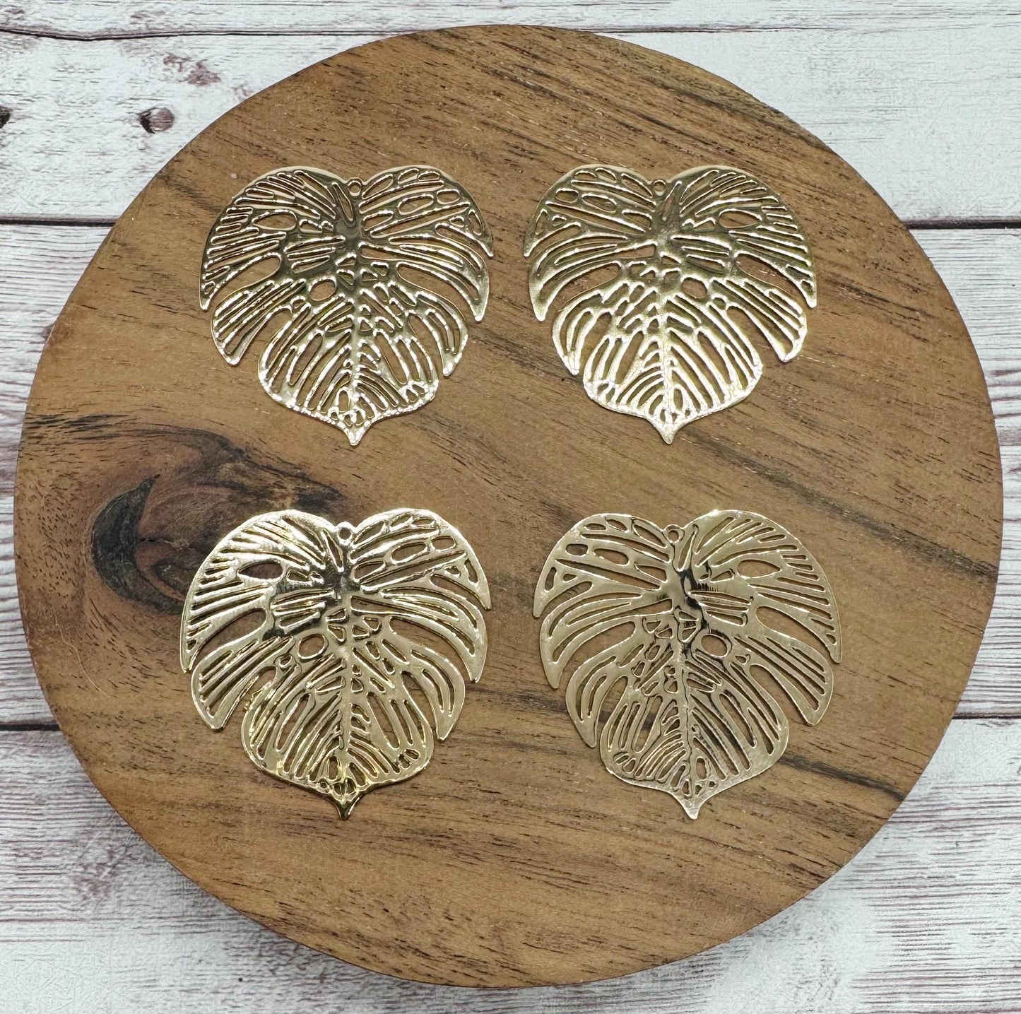 Light Gold Brass Intricate Filigree Monstera Leaf 32x32mm Earring Blanks, Earring Findings, Set of 2 Pair DIY Jewelry Making