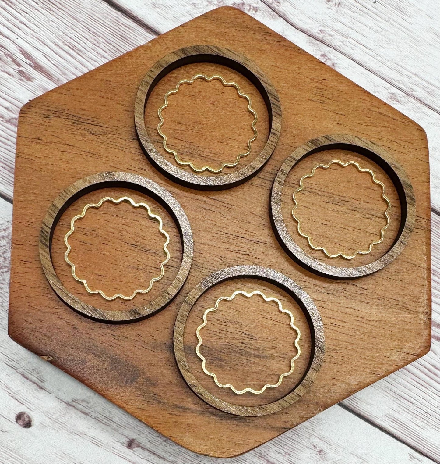 Finished Walnut Hoop and Light Gold Wavy Hoop Earring Blank Set, DIY Jewelry Making
