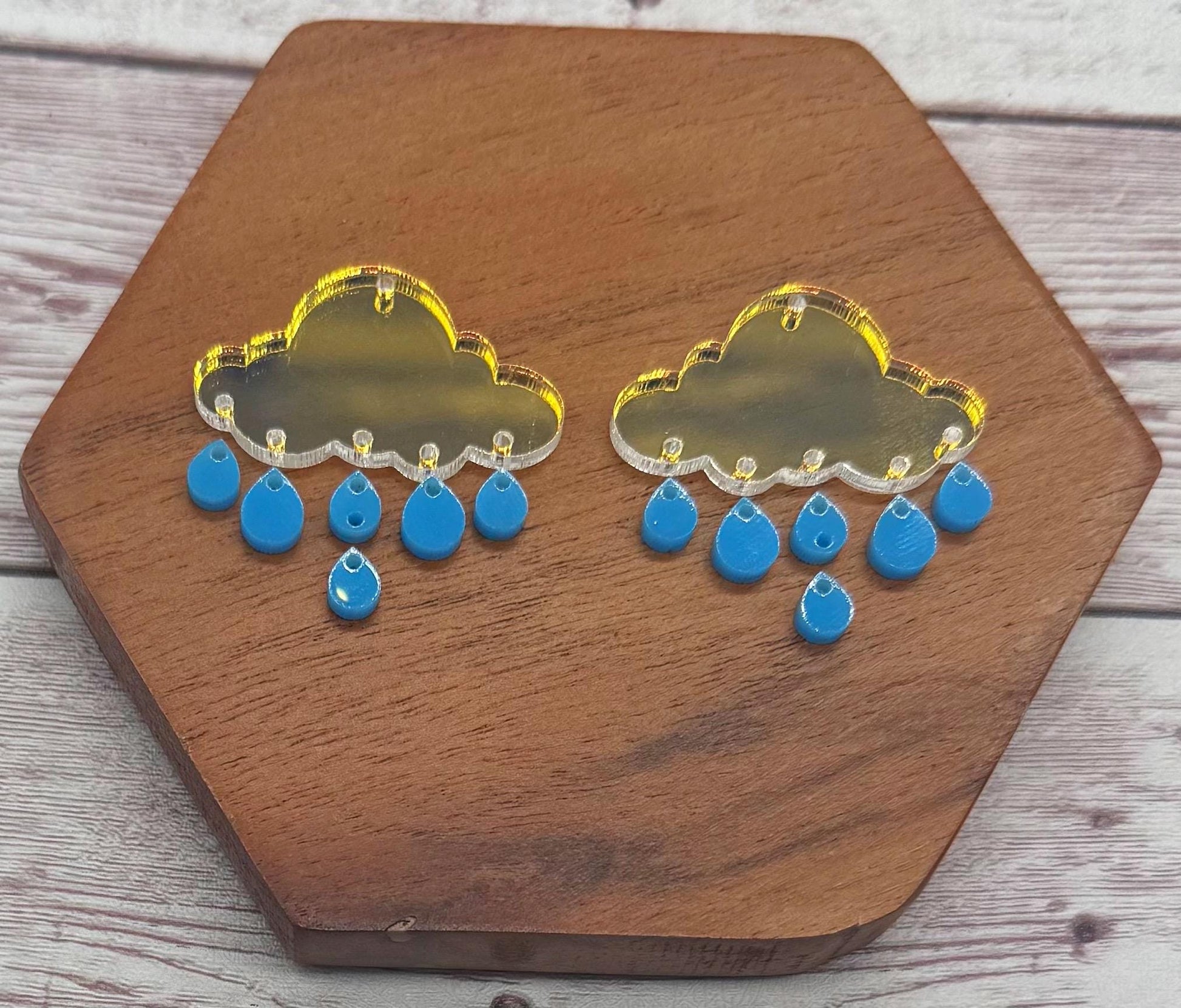 Iridescent Cloud and Blue Raindrop Spring Acrylic Set Earring Blanks, DIY Jewelry Making