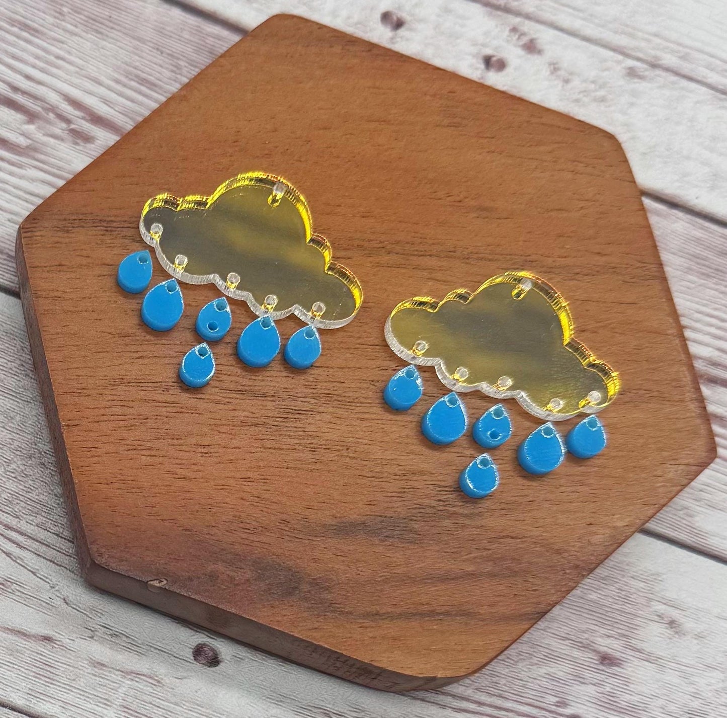 Iridescent Cloud and Blue Raindrop Spring Acrylic Set Earring Blanks, DIY Jewelry Making