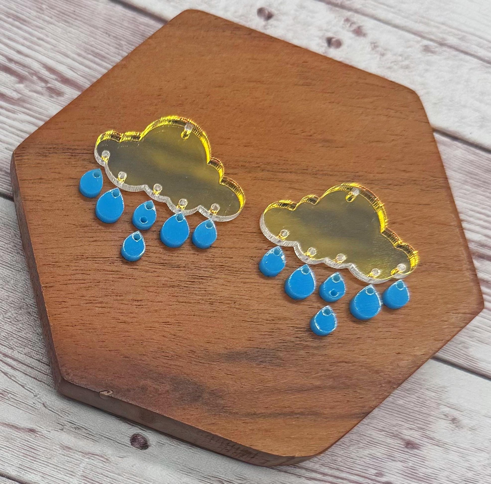 Iridescent Cloud and Blue Raindrop Spring Acrylic Set Earring Blanks, DIY Jewelry Making