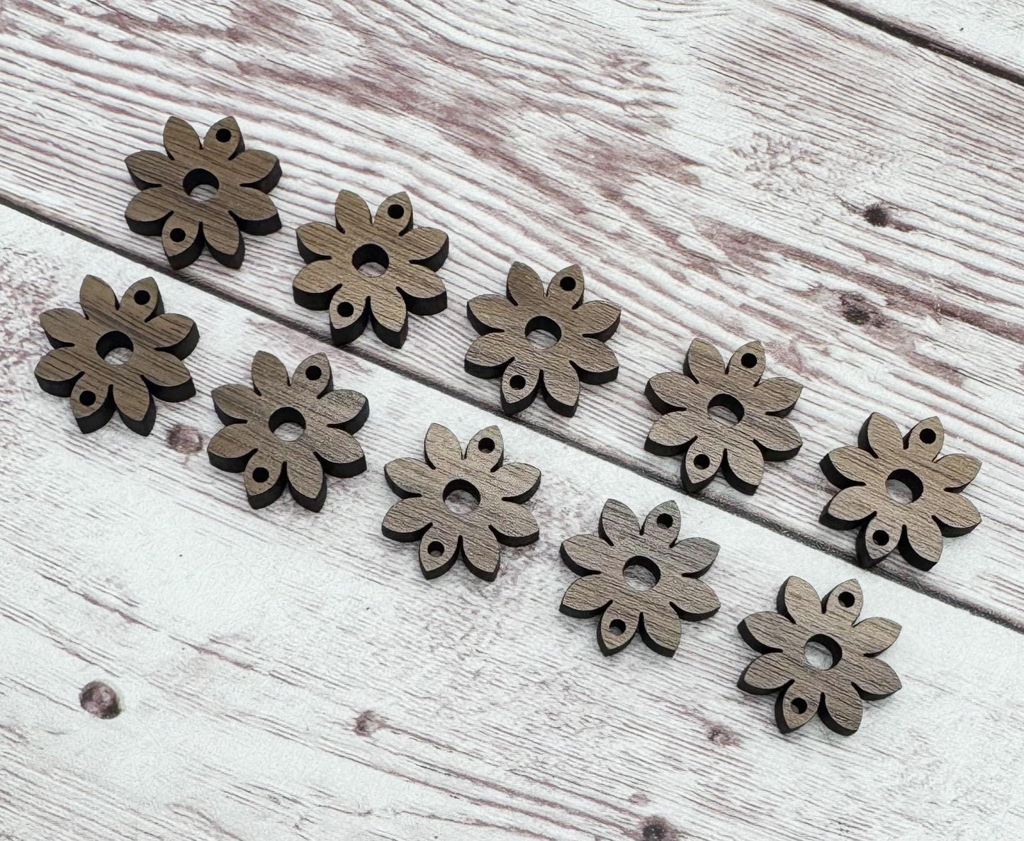 Finished Walnut Pointy Flower Connector Earring Blanks Set of 5 Pair DIY Jewelry Making