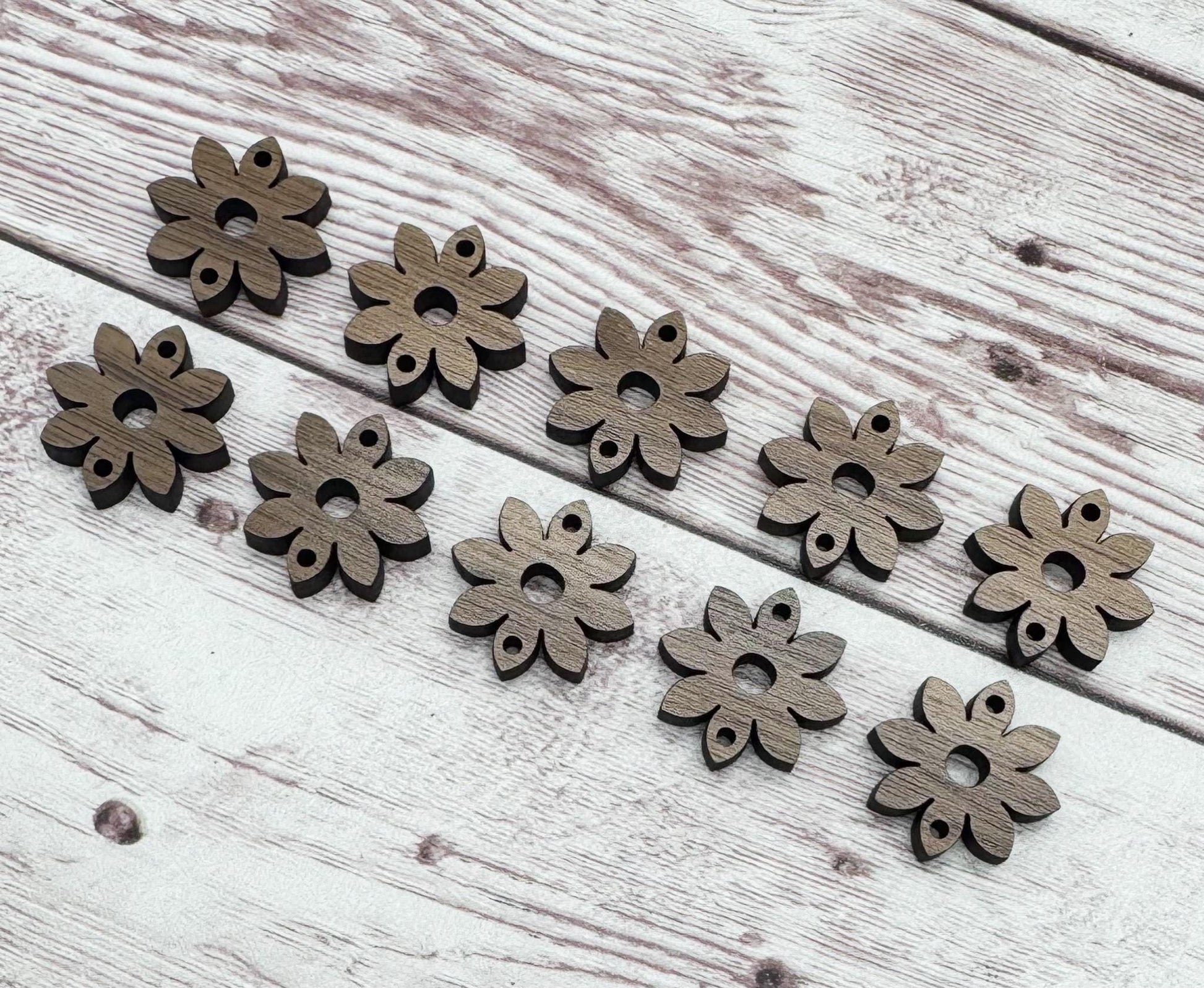 Finished Walnut Pointy Flower Connector Earring Blanks Set of 5 Pair DIY Jewelry Making
