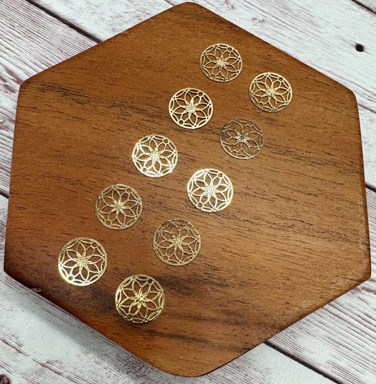 Dainty Light Gold Brass Flower of Life 13mm Earring Connectors, Earring Findings, Set of 5 Pair DIY Jewelry Making
