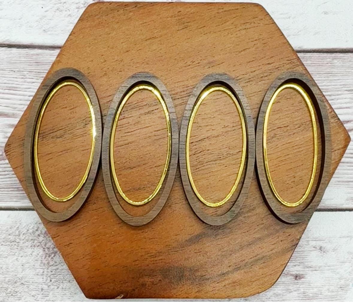 Finished Walnut Open Oval and Gold Oval Earring Blank Set, DIY Jewelry Making