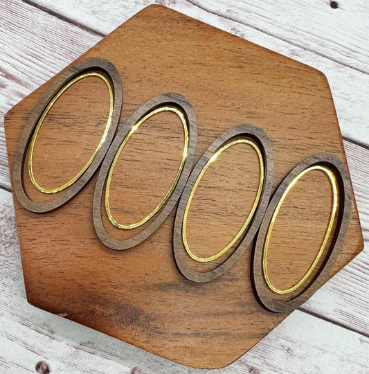 Finished Walnut Open Oval and Gold Oval Earring Blank Set, DIY Jewelry Making