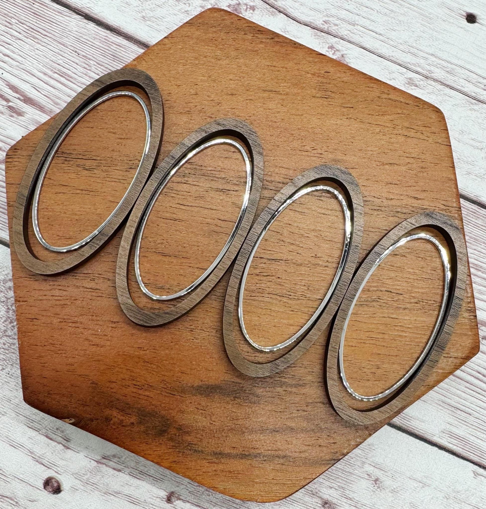 Finished Walnut Open Oval and Silver Oval Earring Blank Set, DIY Jewelry Making