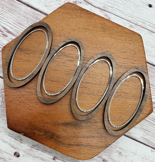Finished Walnut Open Oval and Silver Oval Earring Blank Set, DIY Jewelry Making