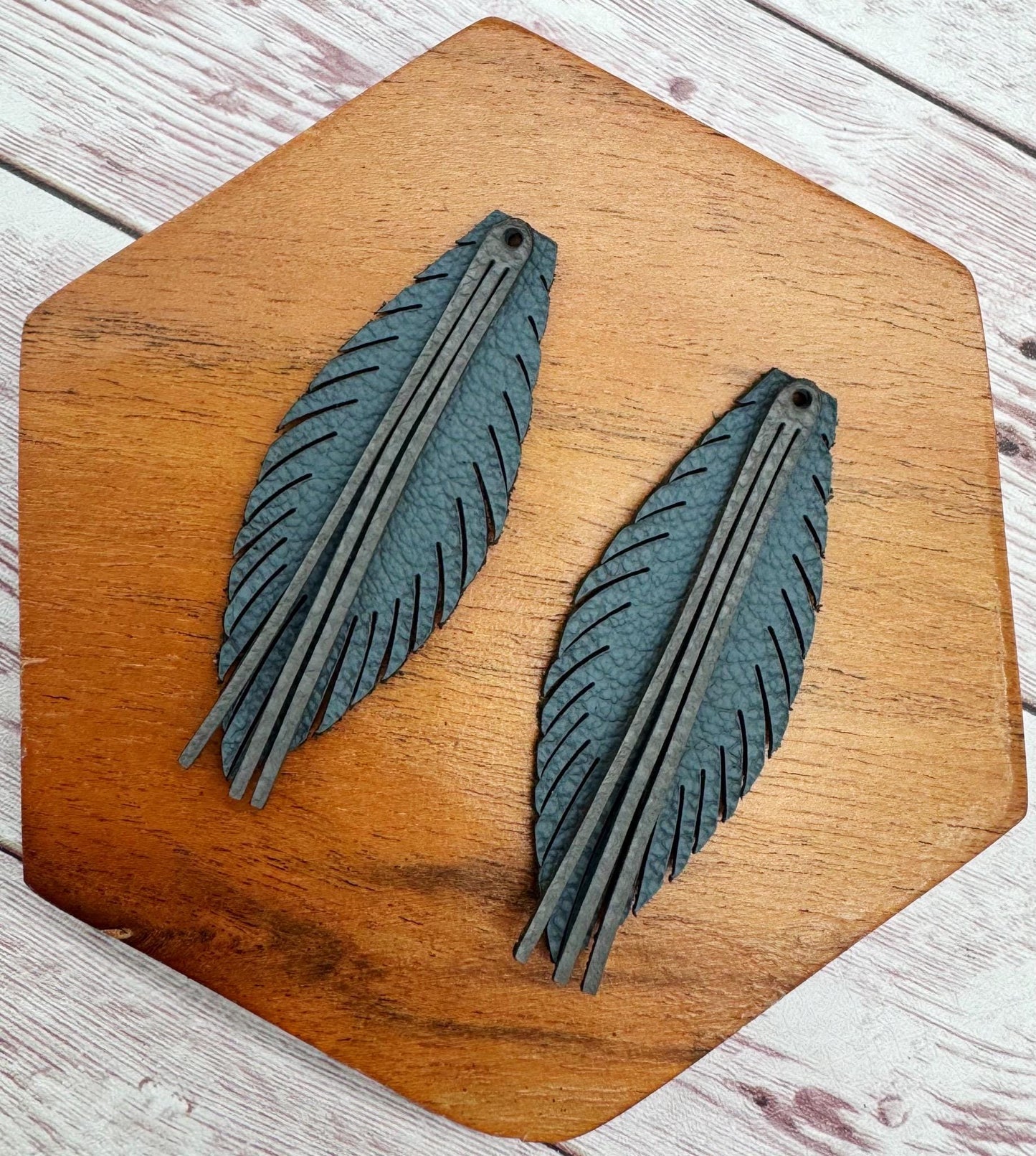 Layered Slate Blue Fringe Vegetable Tanned Leather Set, Earring Blanks, DIY Jewelry Making