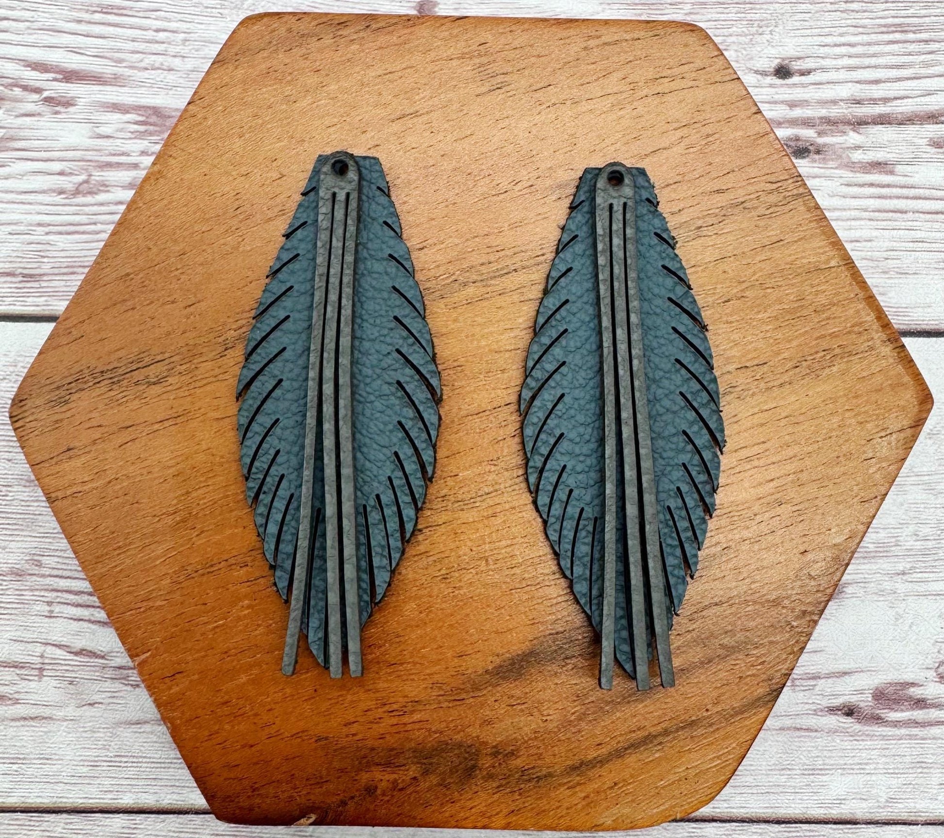 Layered Slate Blue Fringe Vegetable Tanned Leather Set, Earring Blanks, DIY Jewelry Making