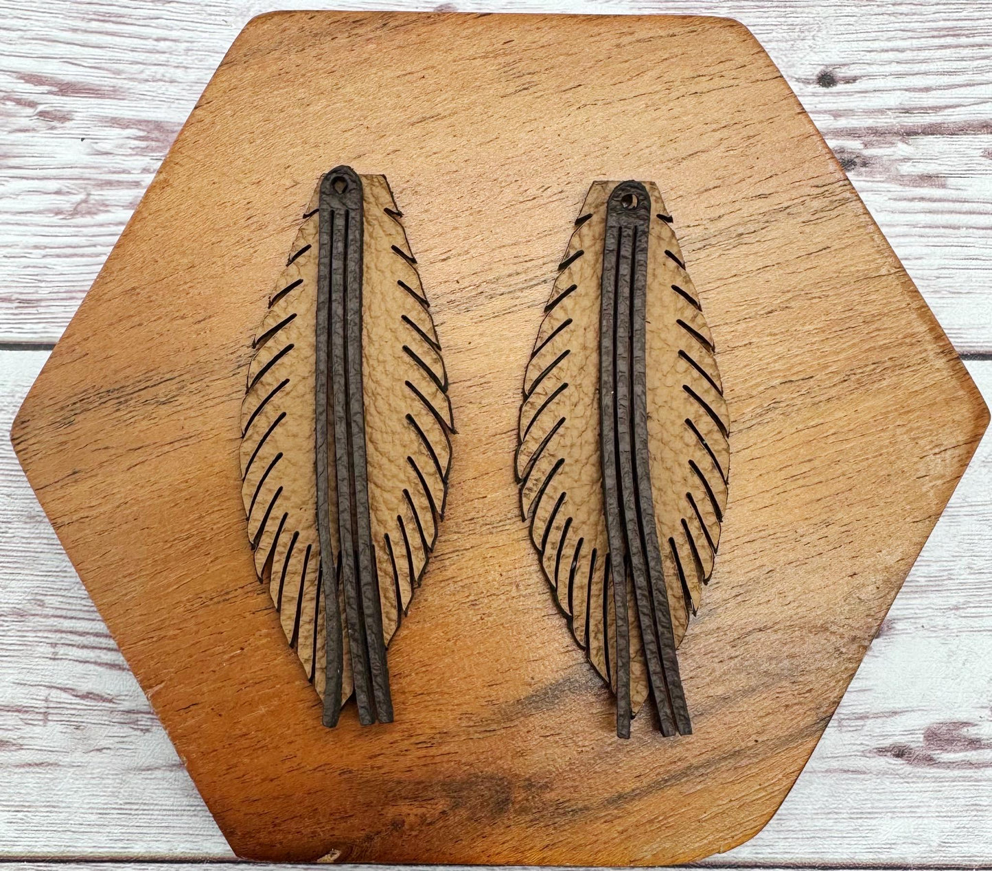 Layered Tan and Brown Fringe Vegetable Tanned Leather Set, Earring Blanks, DIY Jewelry Making