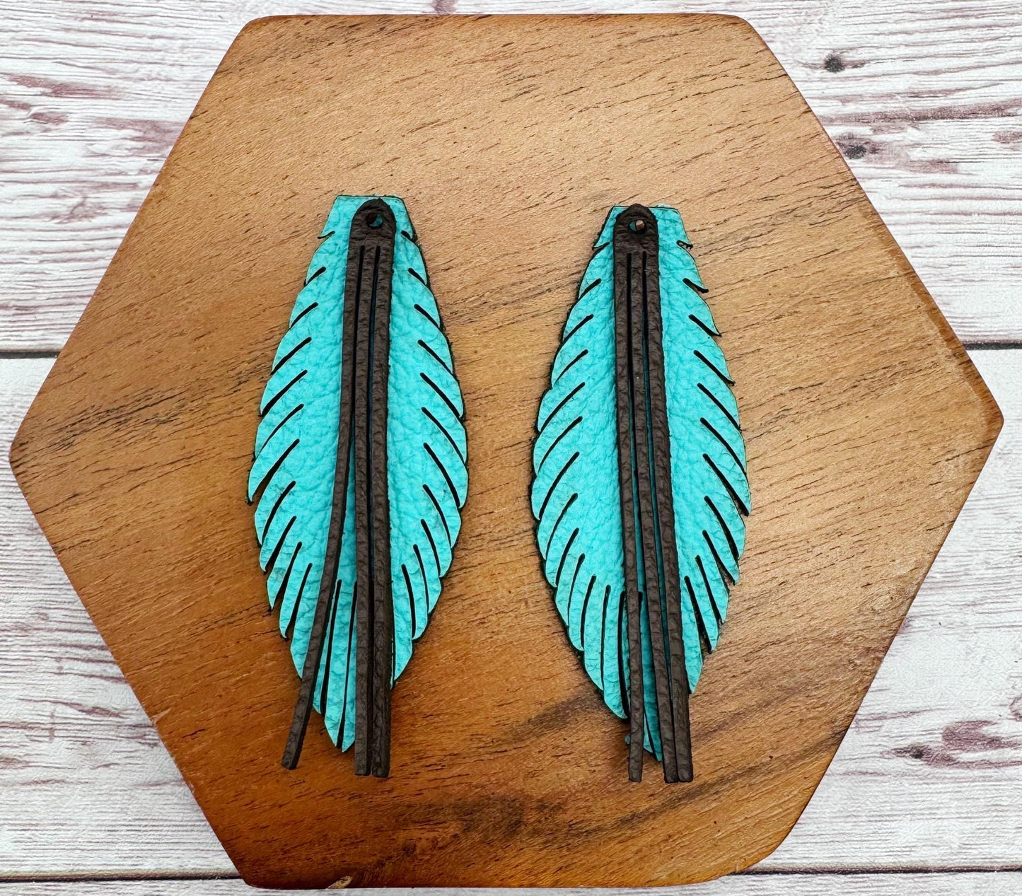Layered Teal and Brown Fringe Vegetable Tanned Leather Set, Earring Blanks, DIY Jewelry Making