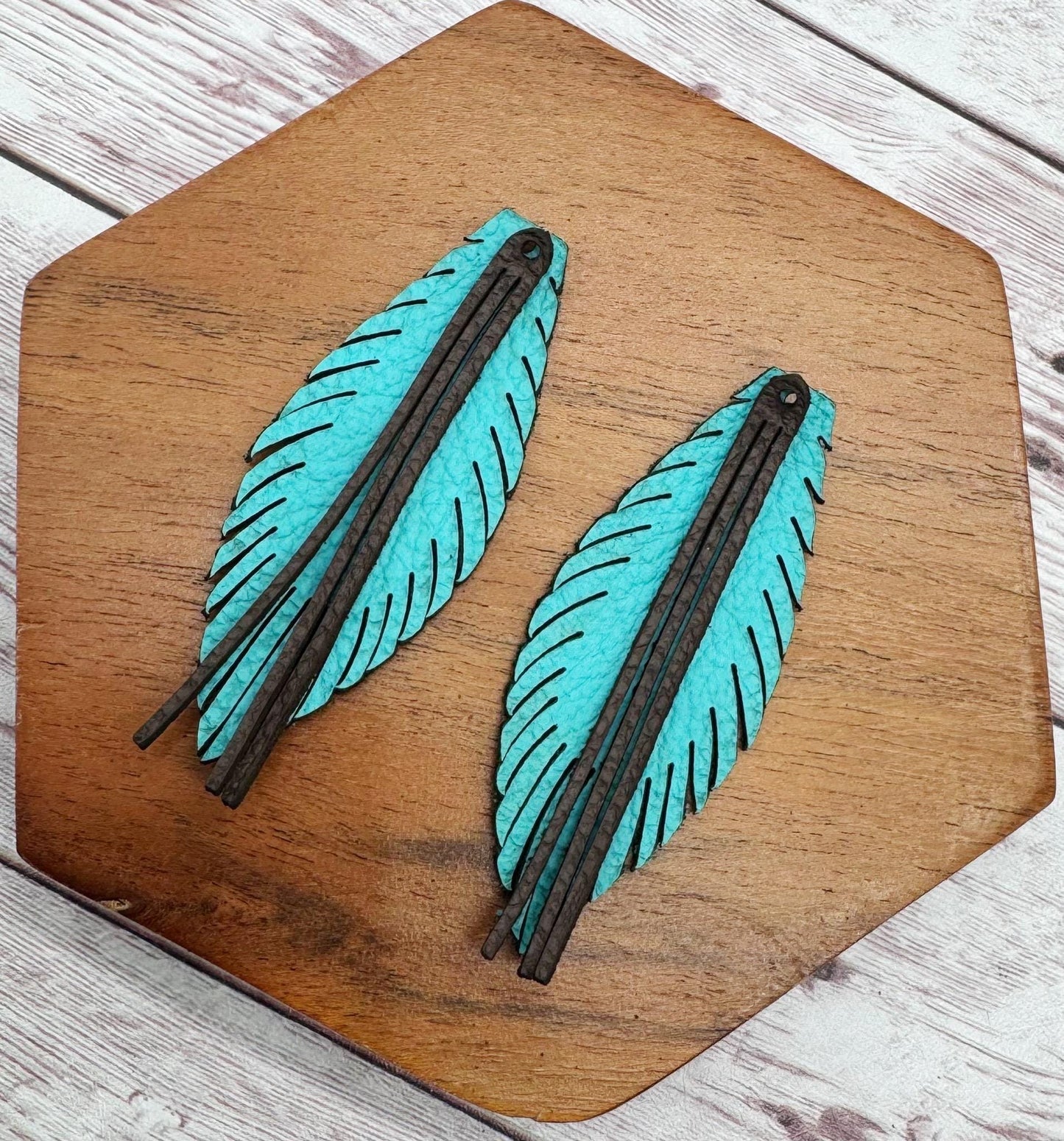 Layered Teal and Brown Fringe Vegetable Tanned Leather Set, Earring Blanks, DIY Jewelry Making