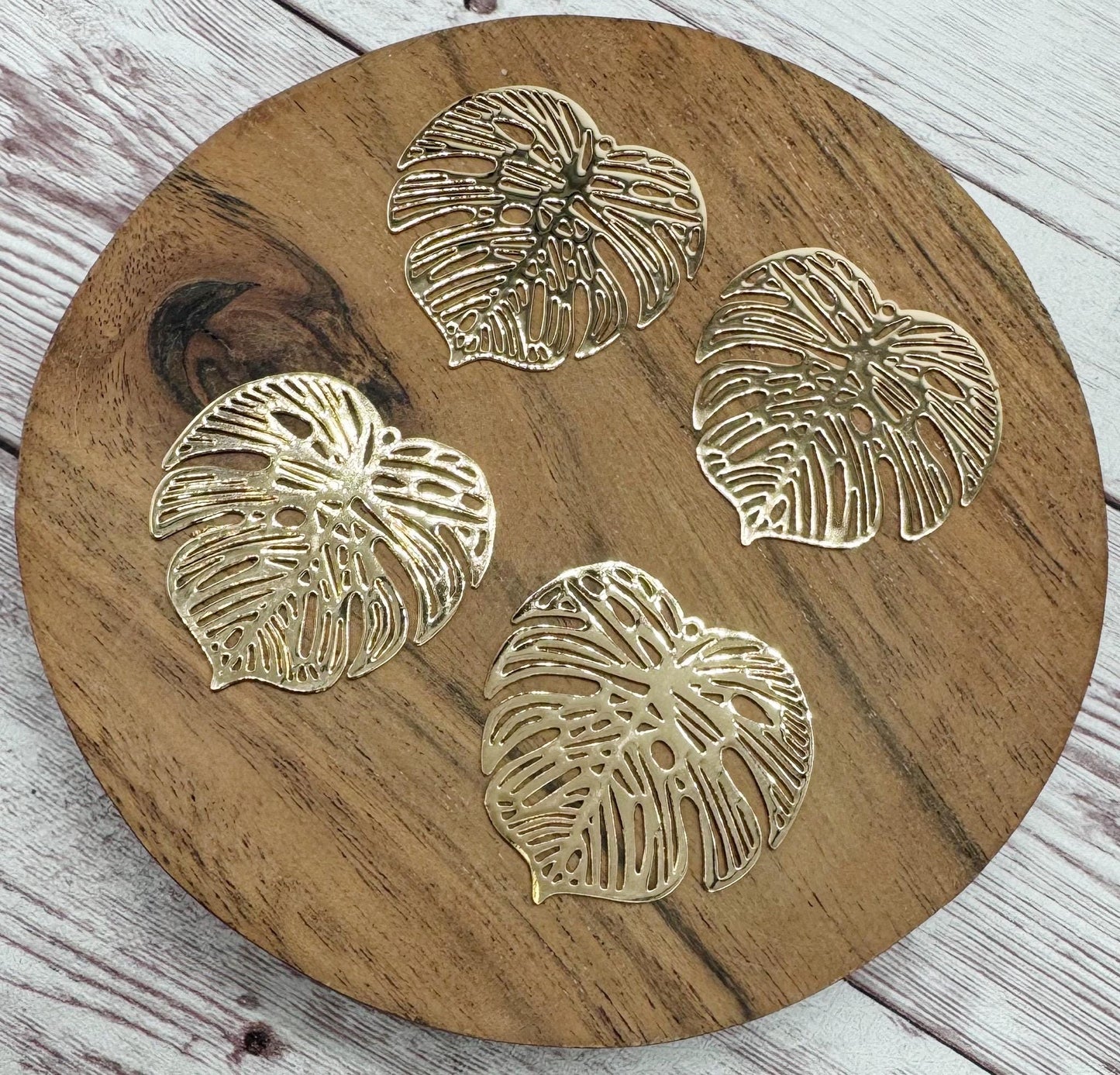 Light Gold Brass Intricate Filigree Monstera Leaf 32x32mm Earring Blanks, Earring Findings, Set of 2 Pair DIY Jewelry Making
