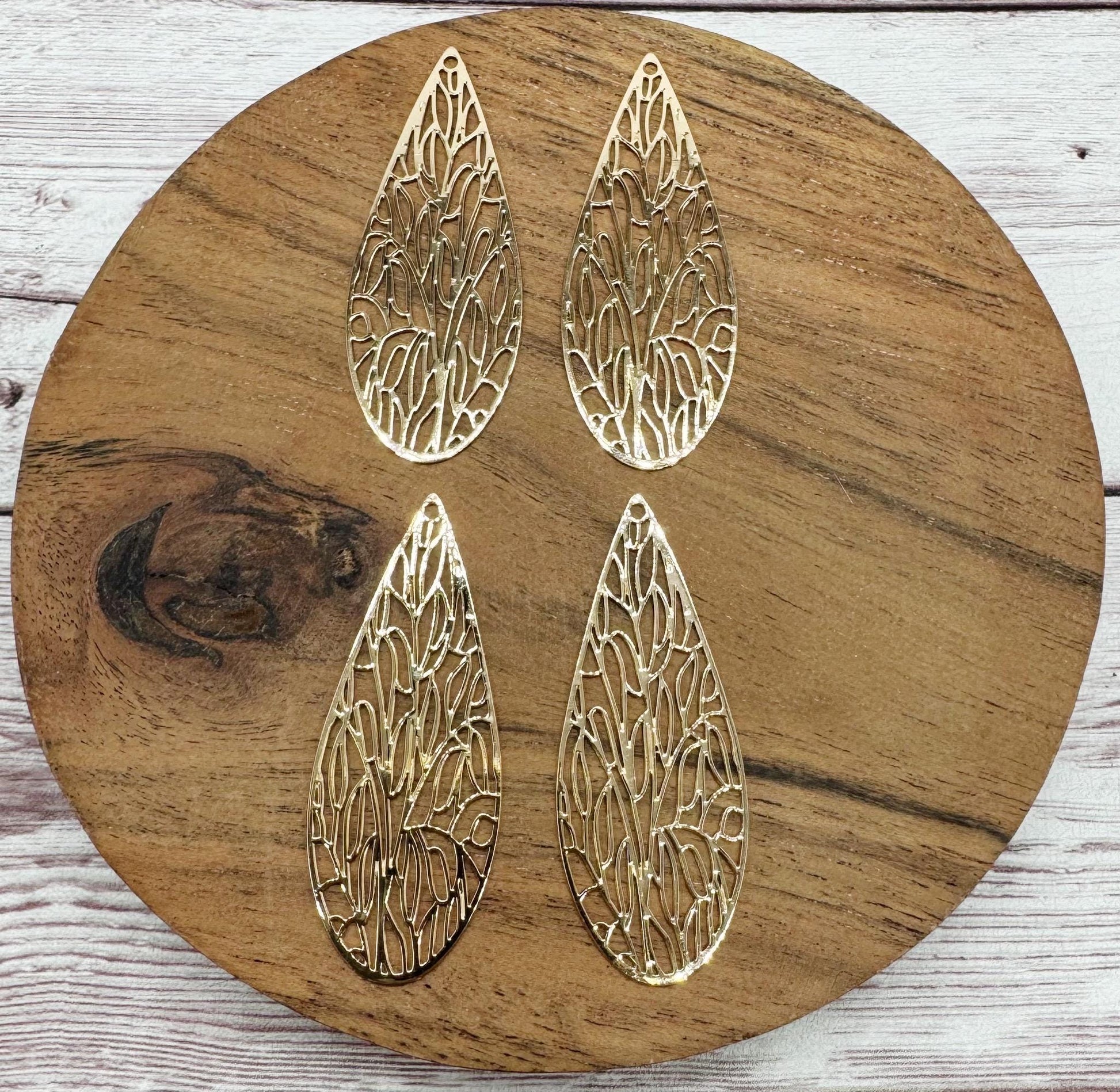 Light Gold Brass Intricate Filigree Teardrop 45x17.5mm Earring Blanks, Earring Findings, Set of 2 Pair DIY Jewelry Making