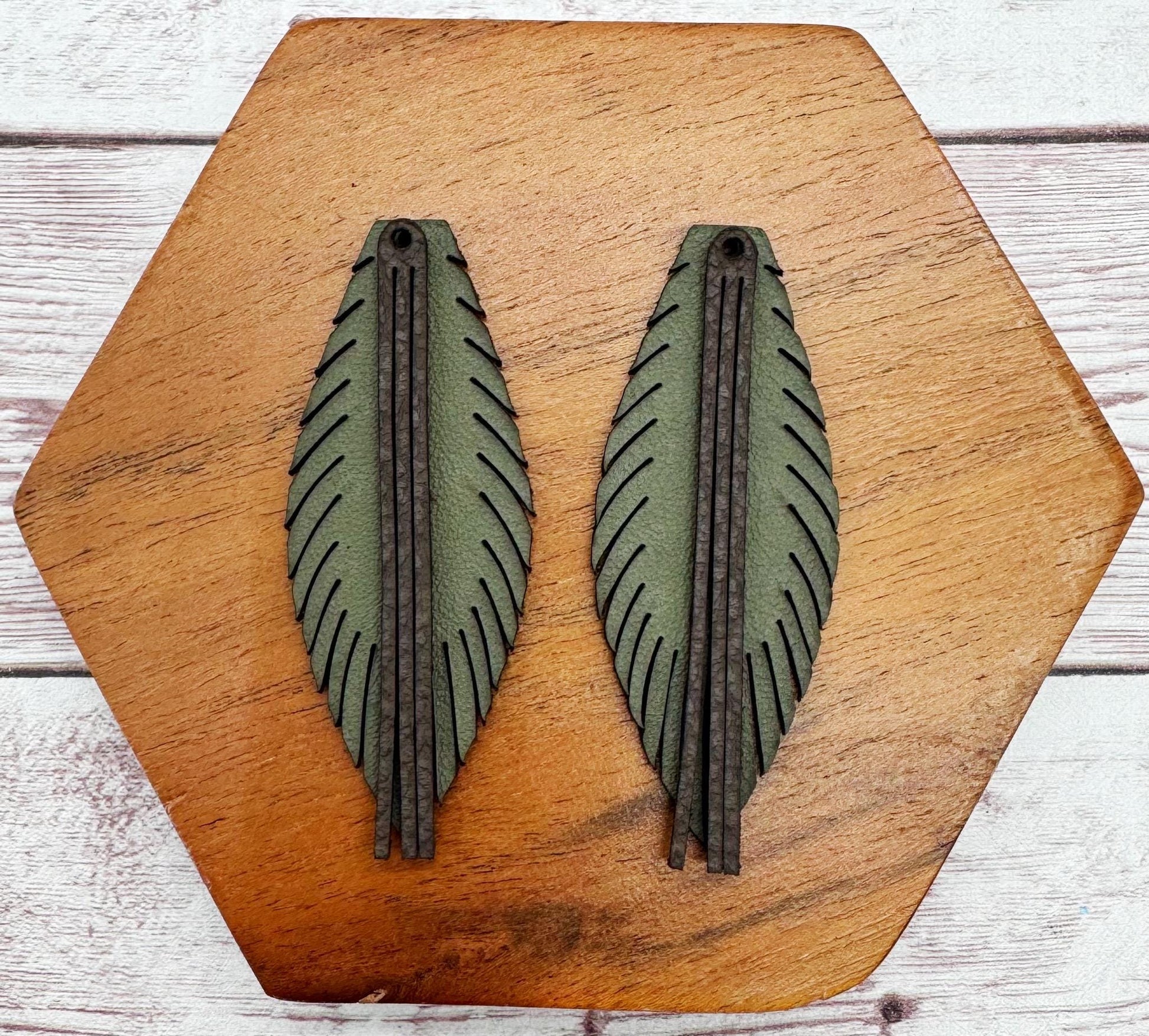Layered Olive Green Fringe Vegetable Tanned Leather Set, Earring Blanks, DIY Jewelry Making