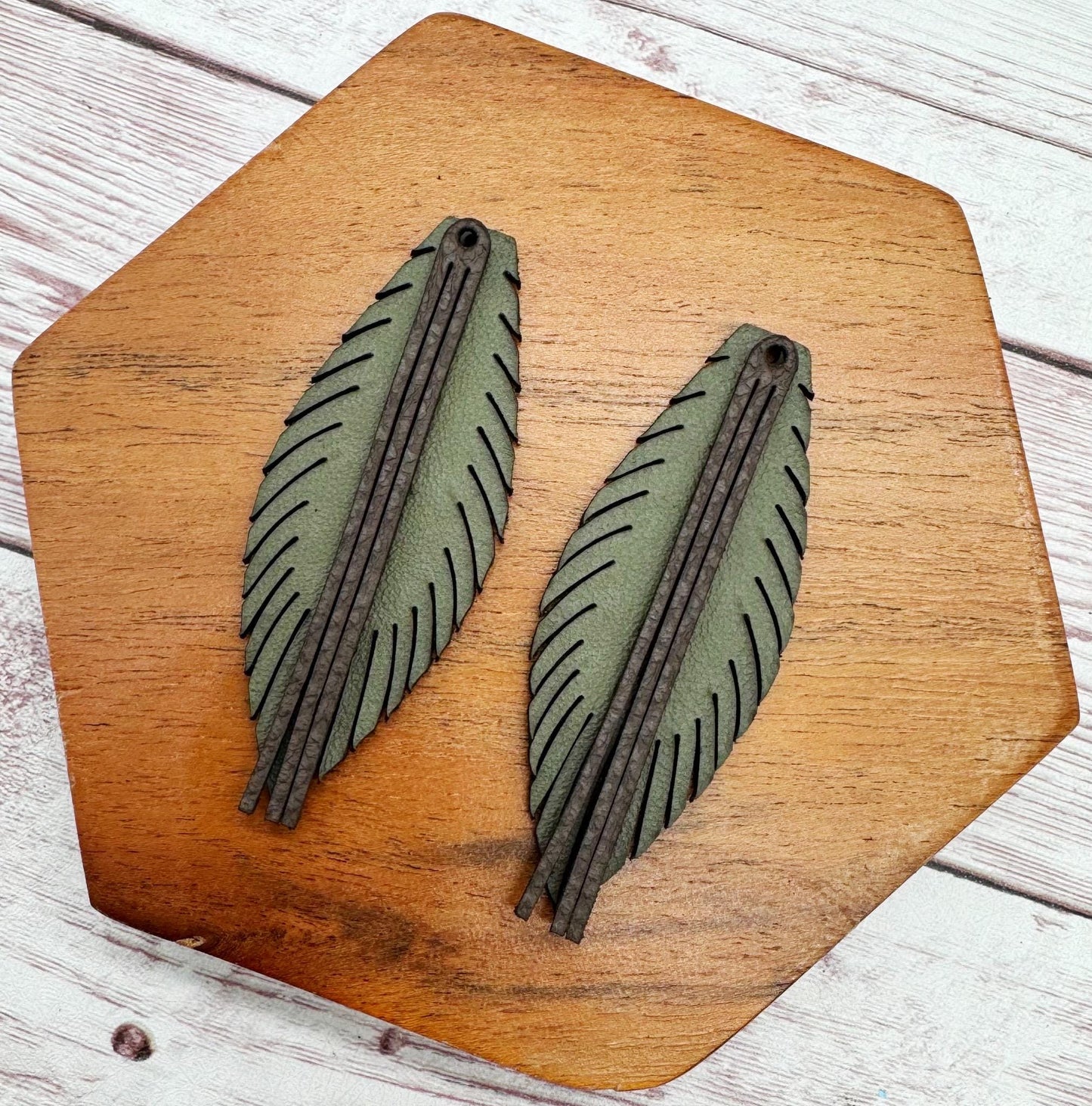 Layered Olive Green Fringe Vegetable Tanned Leather Set, Earring Blanks, DIY Jewelry Making