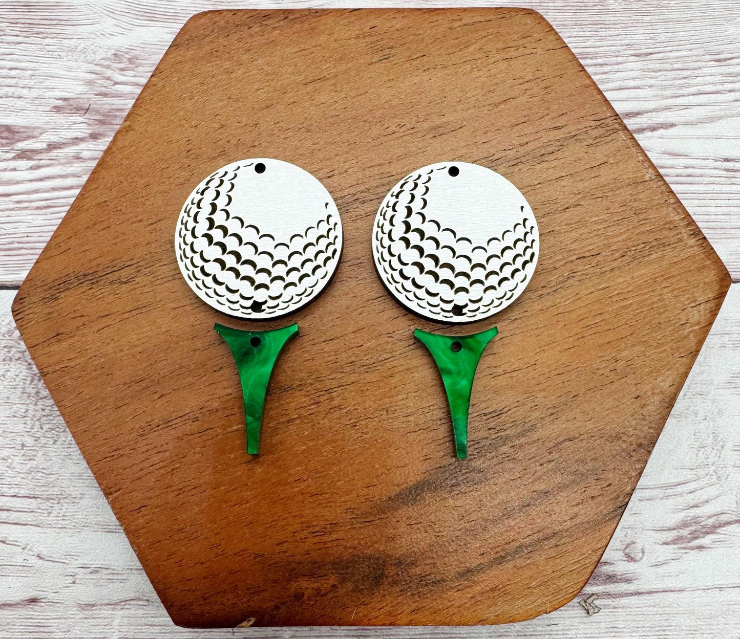 Engraved Wood Golf Ball and Tee Set Sports Earring Blanks, DIY Jewelry Making