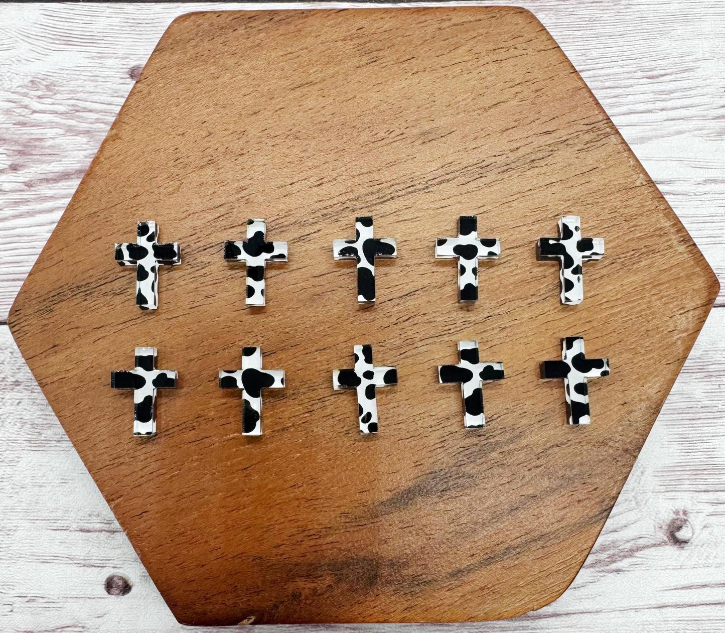 Cow Print Cross Acrylic Stud Earring Blanks Set of 5 Pair DIY Jewelry Making