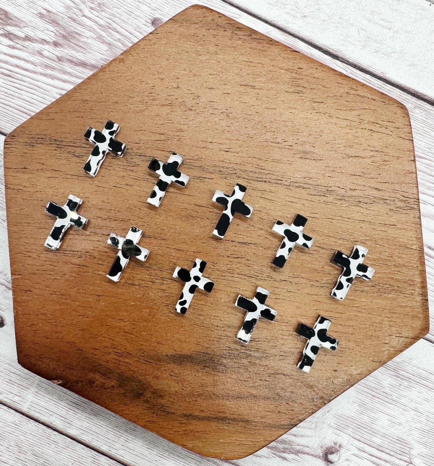Cow Print Cross Acrylic Stud Earring Blanks Set of 5 Pair DIY Jewelry Making