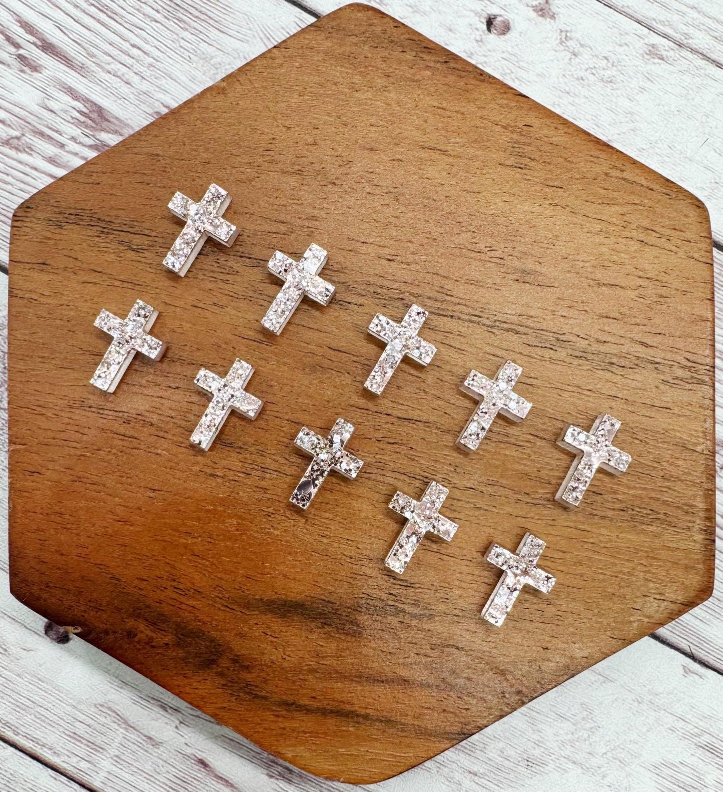 Light Pink Glitter Cross Acrylic Stud Earring Blanks Set of 5 Pair DIY Jewelry Making