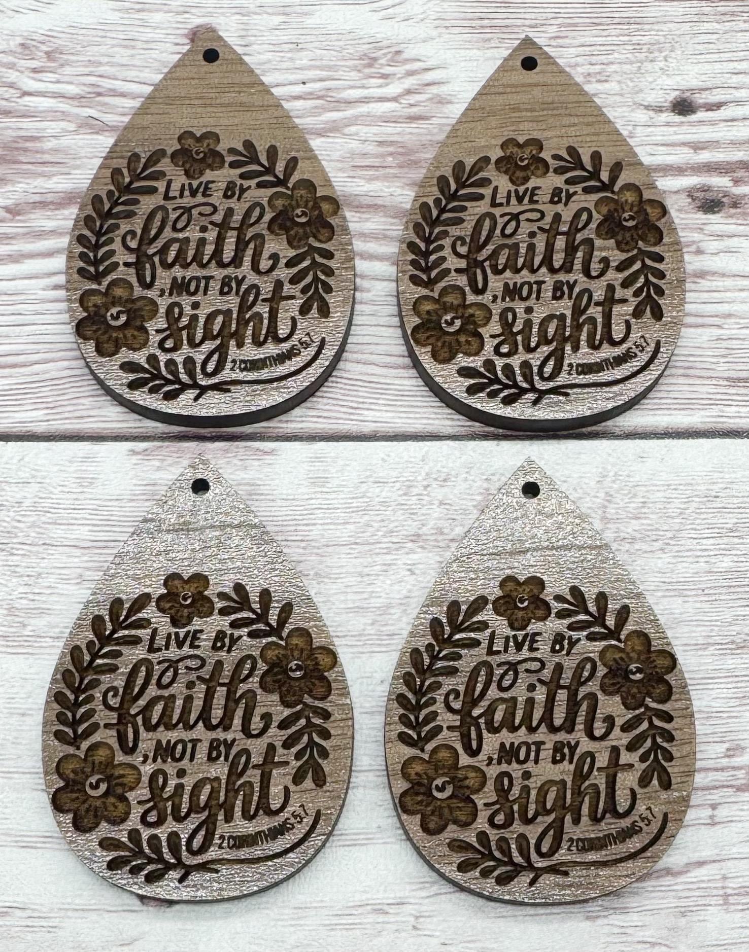 Religious Floral Live By Faith Not By Sight Earring Blanks, Finished Walnut Blank, DIY Jewelry Making