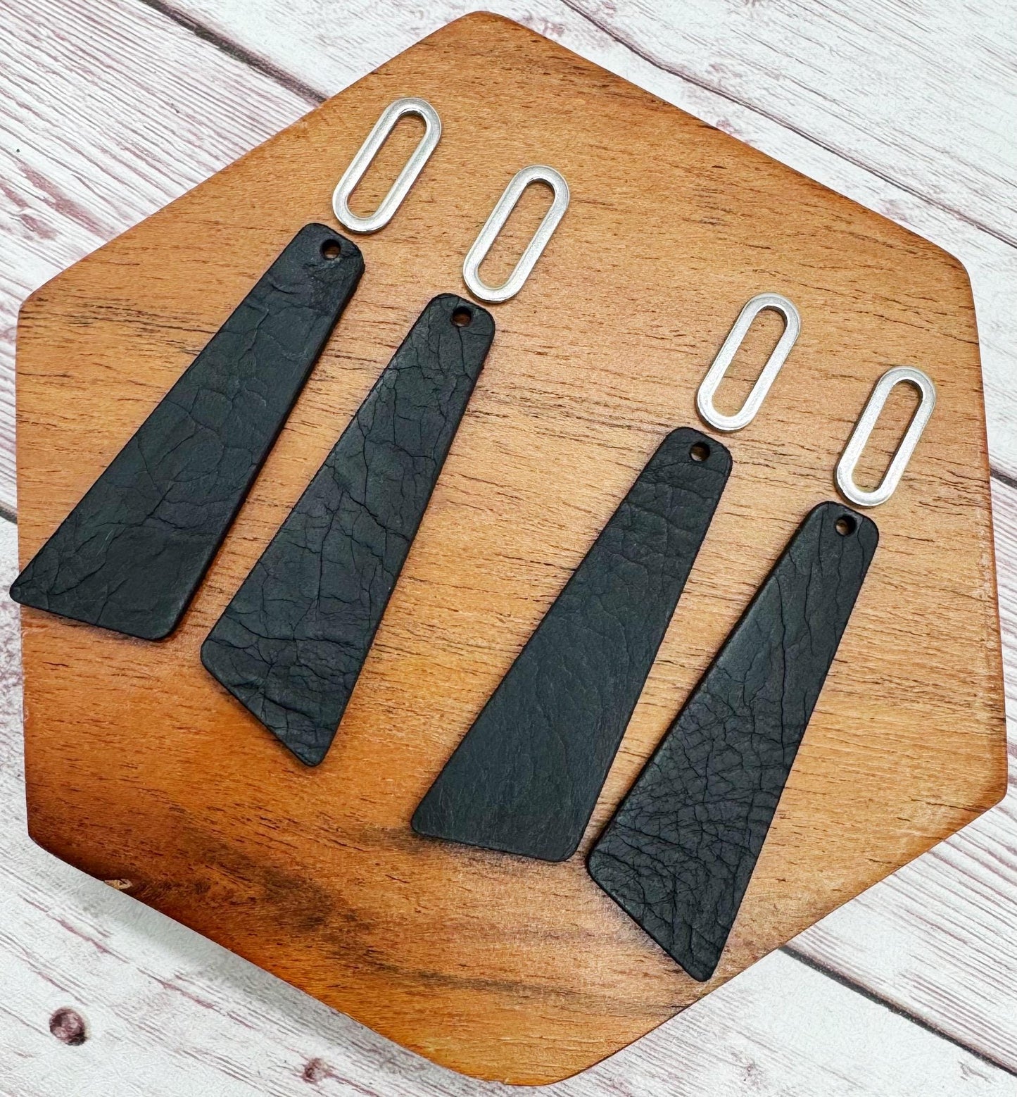 Angled Bar Black Vegetable Tanned Leather and Silver Oval Connector Set, Earring Blanks, Finished Walnut Blank, DIY Jewelry Making