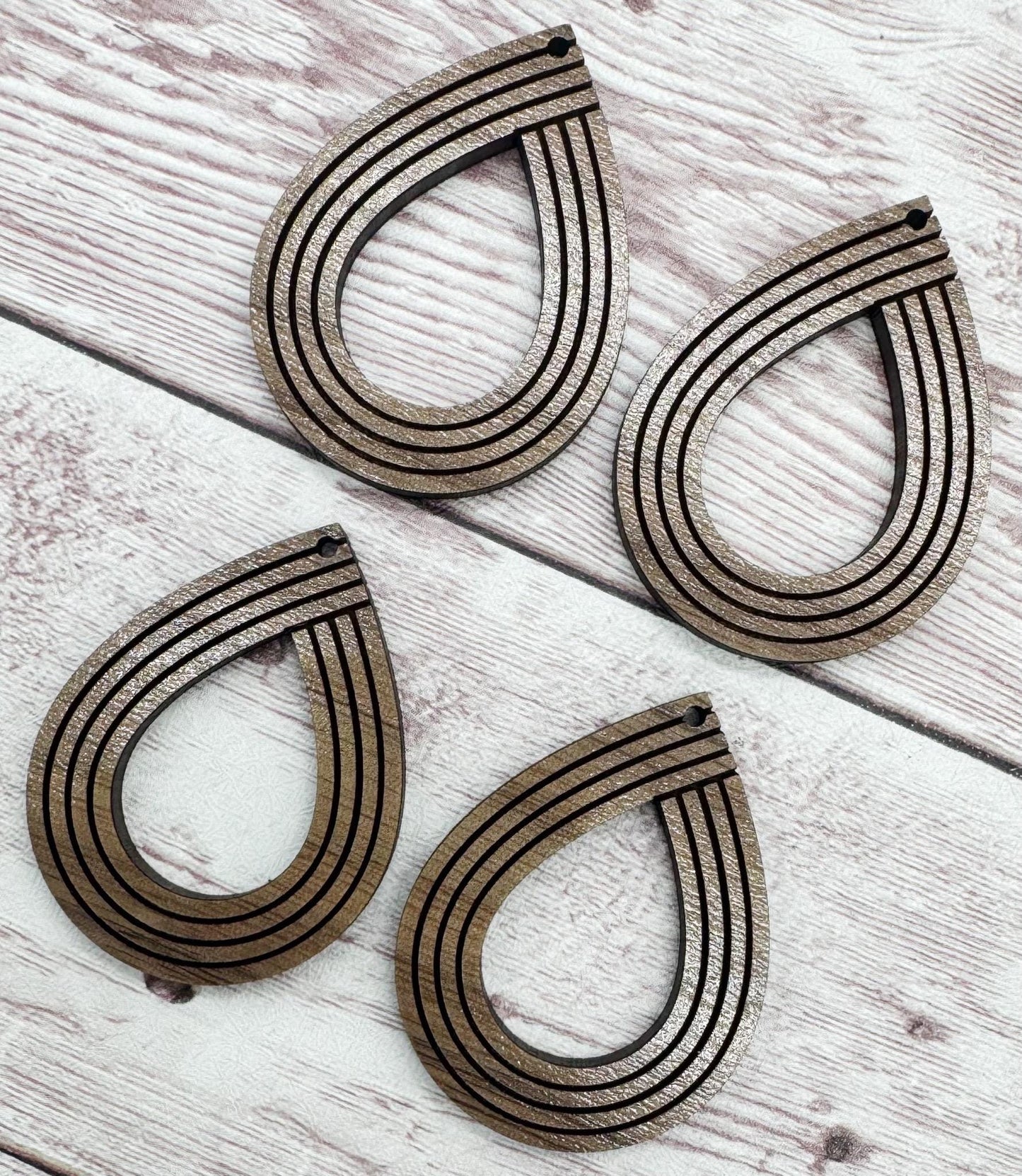 Engraved Line Teardrop Earring Blanks, Finished Walnut Blank, DIY Jewelry Making