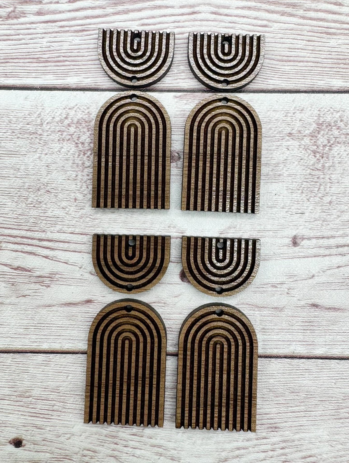 Engraved Line Double Arch Earring Blanks, Finished Walnut Blank, DIY Jewelry Making