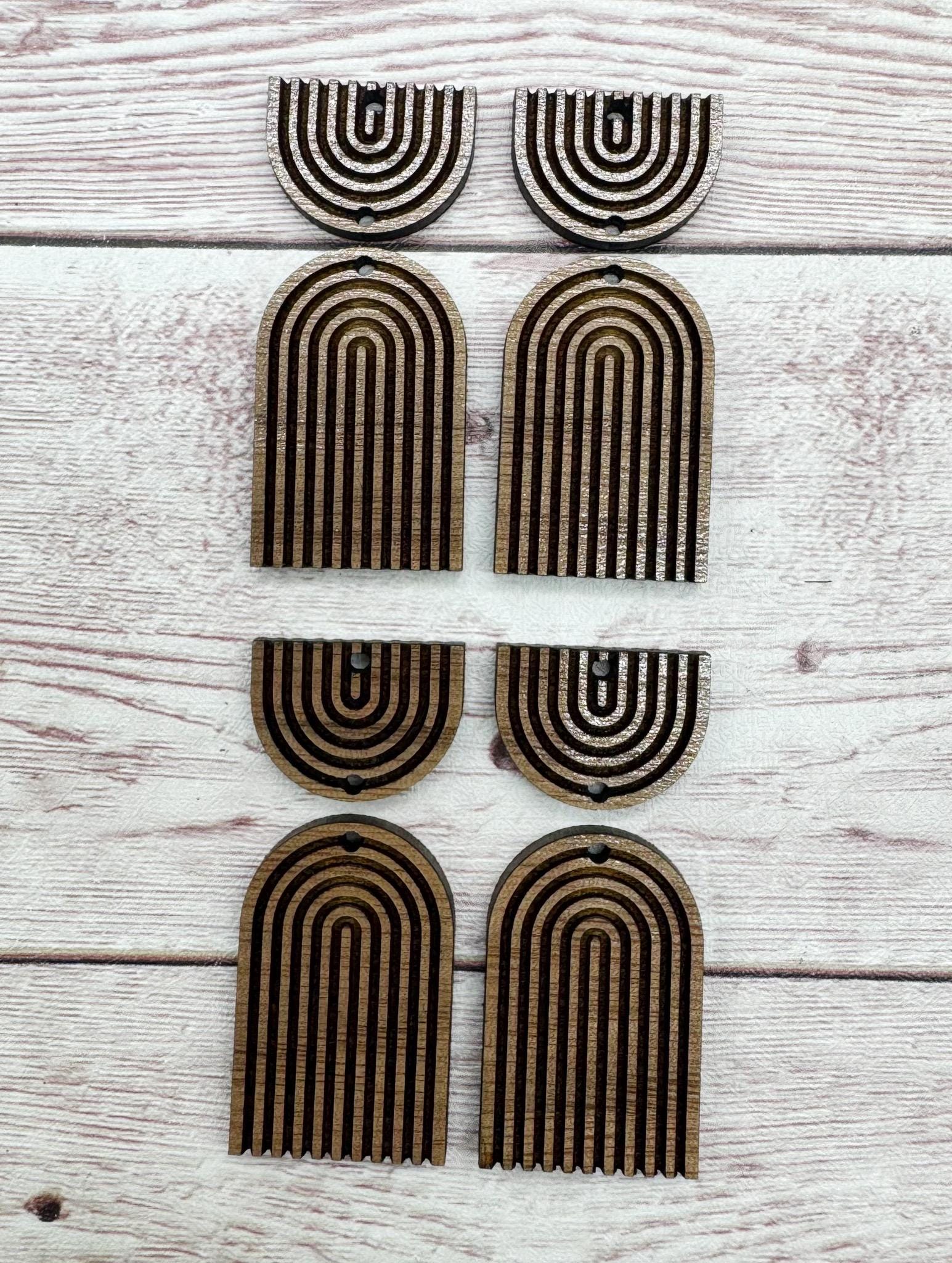 Engraved Line Double Arch Earring Blanks, Finished Walnut Blank, DIY Jewelry Making