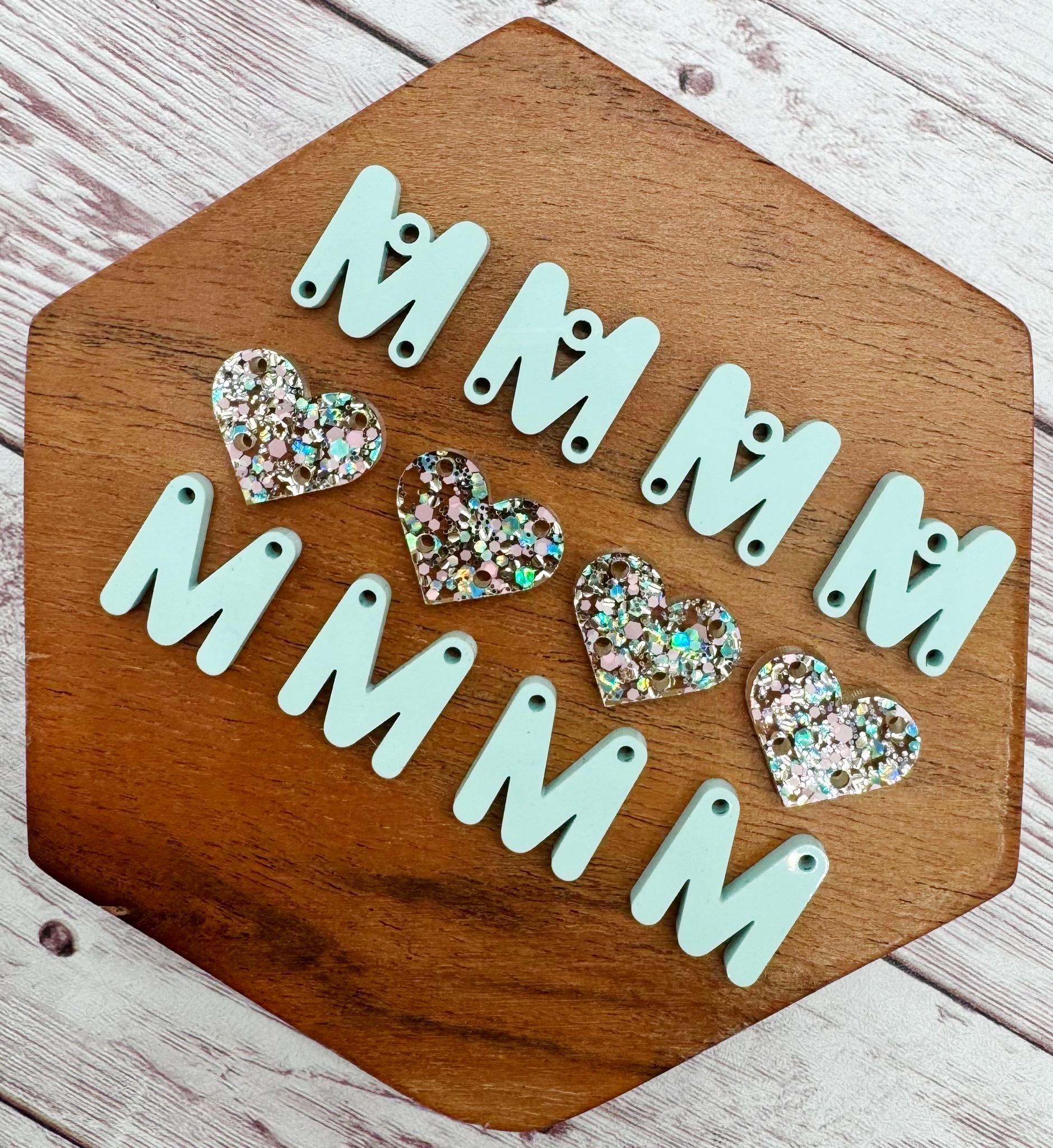 Mint Green Glitter Heart Mom Mama Mother’s Day Earring Blanks, DIY Jewelry Making