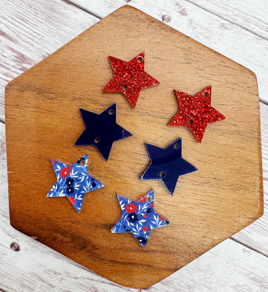 Red, White and Blue Floral Star Trio 4th of July Acrylic Set Earring Blanks, DIY Jewelry Making