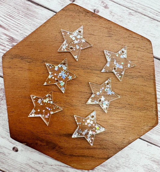 Silver Star Spangled Trio 4th of July Acrylic Set Earring Blanks, DIY Jewelry Making