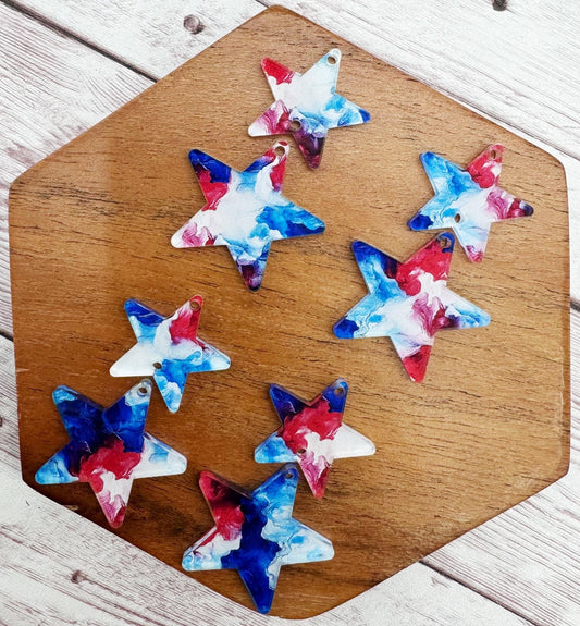 Red, White and Blue Swirl Star Duo 4th of July Acrylic Set Earring Blanks, DIY Jewelry Making