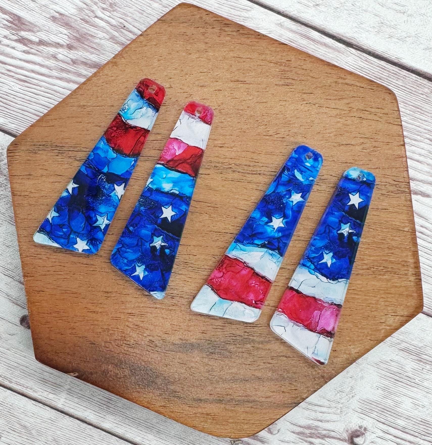Angled Bar Star and Stripes Acrylic Patriotic 4th of July, Earring Blanks, DIY Jewelry Making