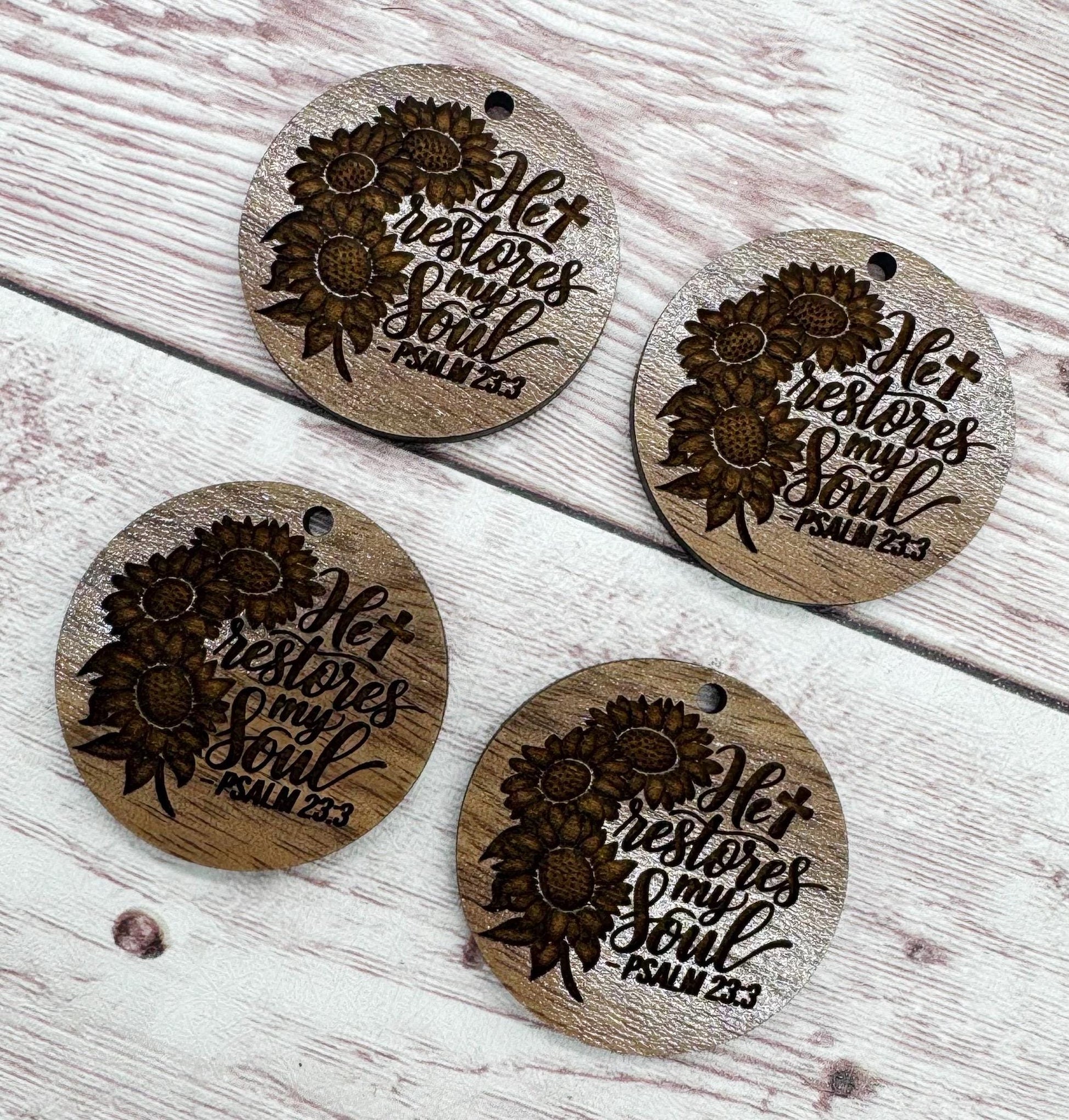 Religious Floral He Restores My Soul Earring Blanks, Finished Walnut Blank, DIY Jewelry Making