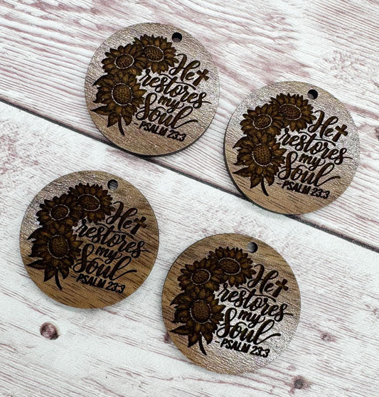 Religious Floral He Restores My Soul Earring Blanks, Finished Walnut Blank, DIY Jewelry Making