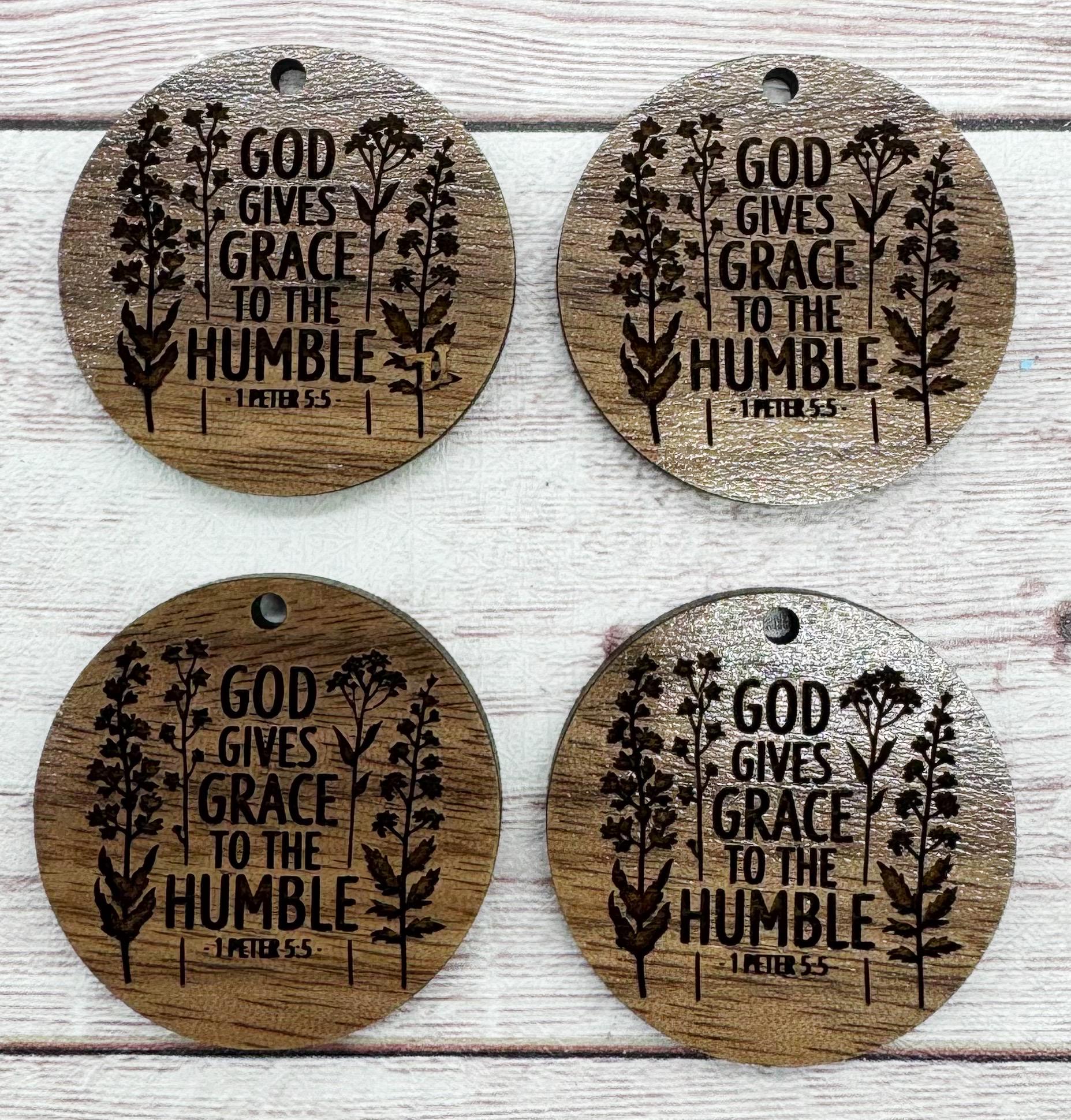 Religious Floral God Gives Grace to the Humble Earring Blanks, Finished Walnut Blank, DIY Jewelry Making