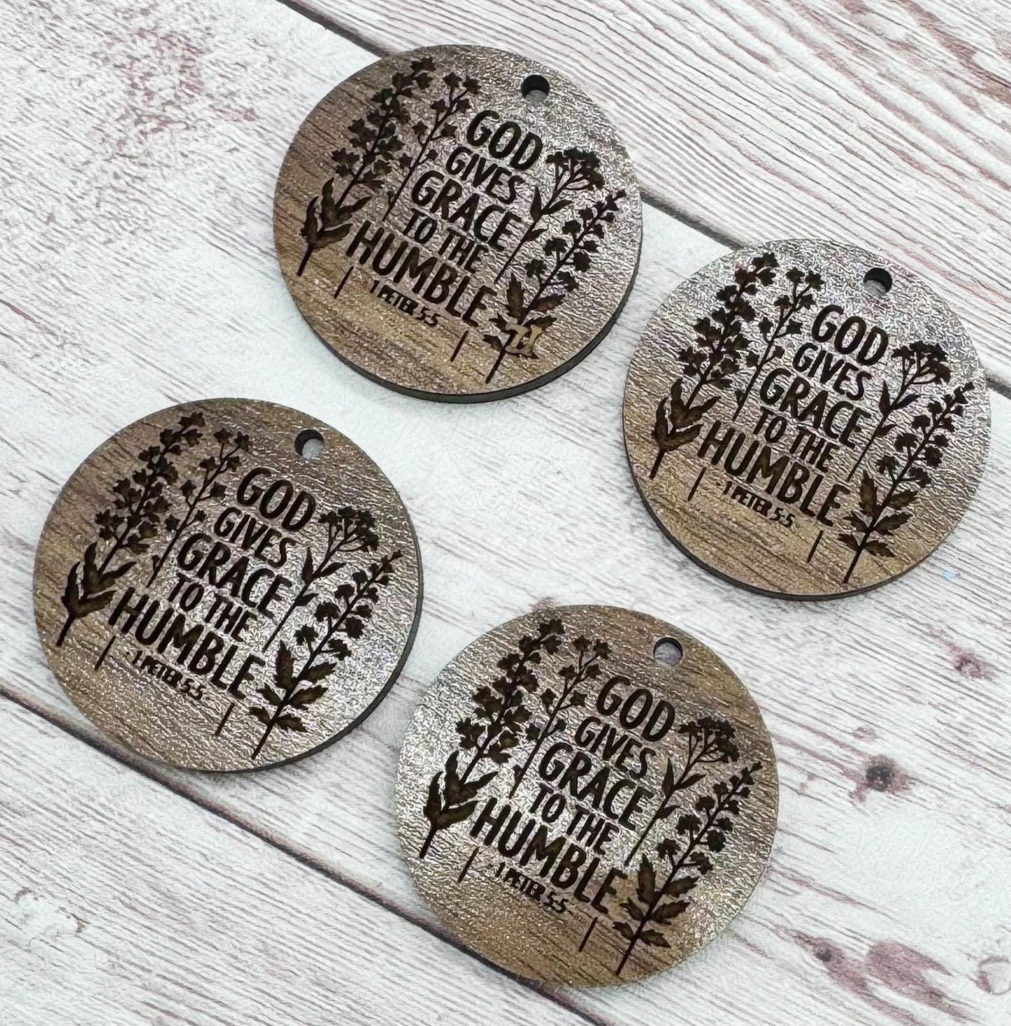 Religious Floral God Gives Grace to the Humble Earring Blanks, Finished Walnut Blank, DIY Jewelry Making