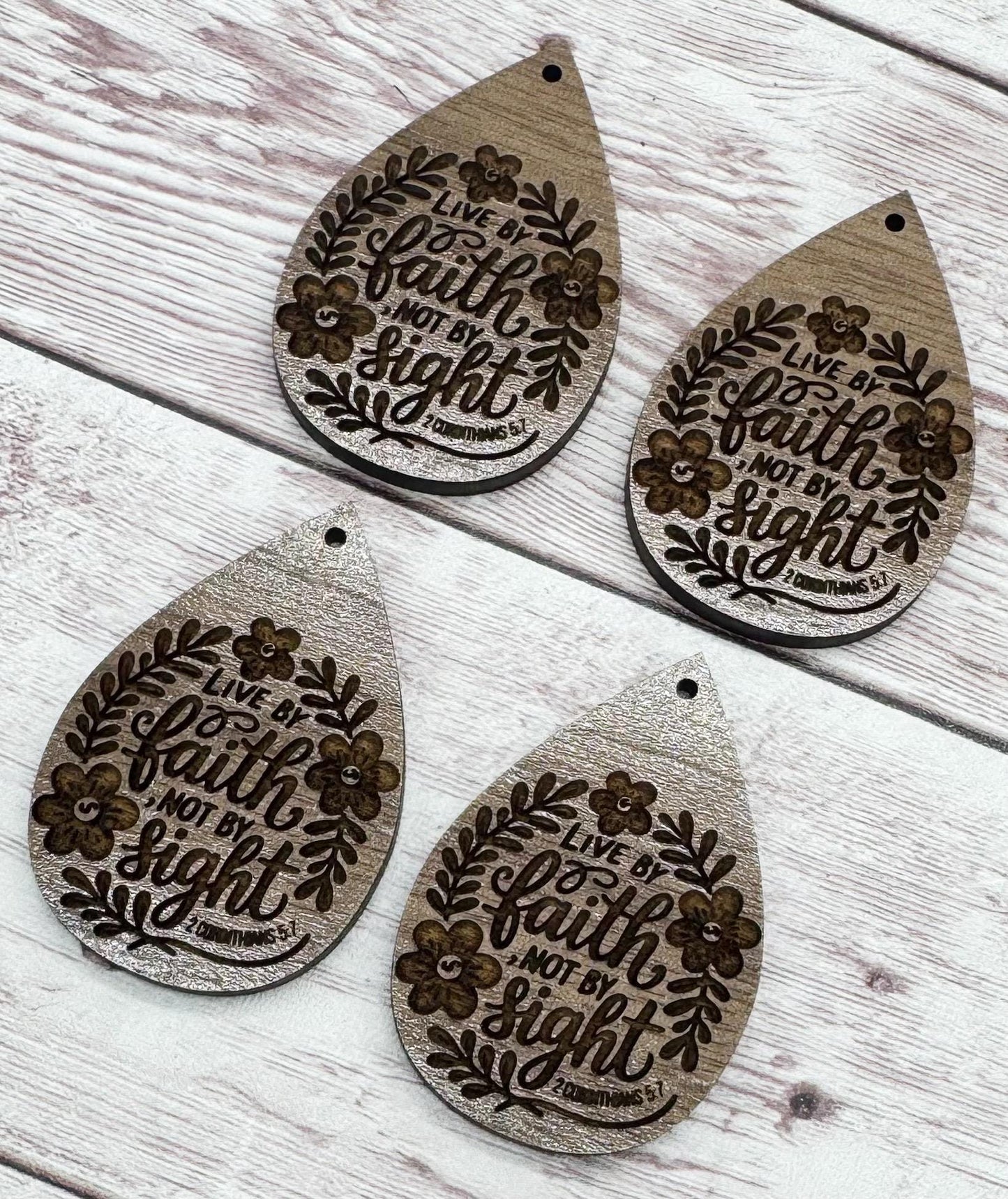 Religious Floral Live By Faith Not By Sight Earring Blanks, Finished Walnut Blank, DIY Jewelry Making