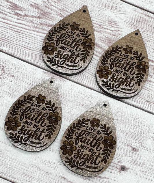 Religious Floral Live By Faith Not By Sight Earring Blanks, Finished Walnut Blank, DIY Jewelry Making