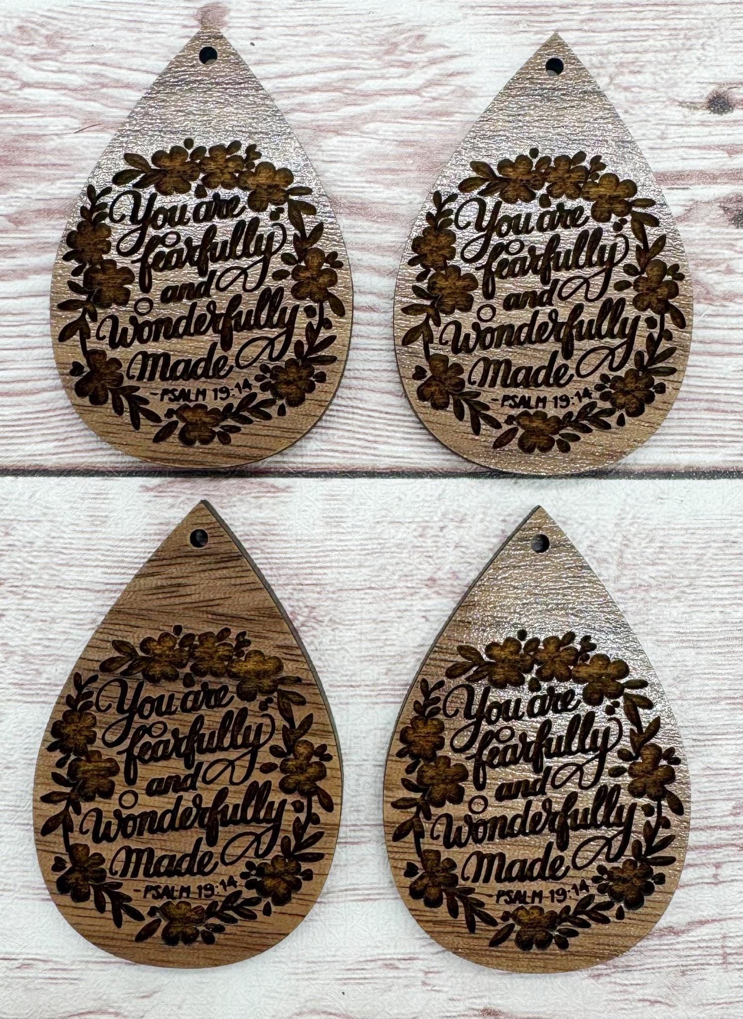 Religious Floral You Are Fearfully and Wonderfully Made Earring Blanks, Finished Walnut Blank, DIY Jewelry Making