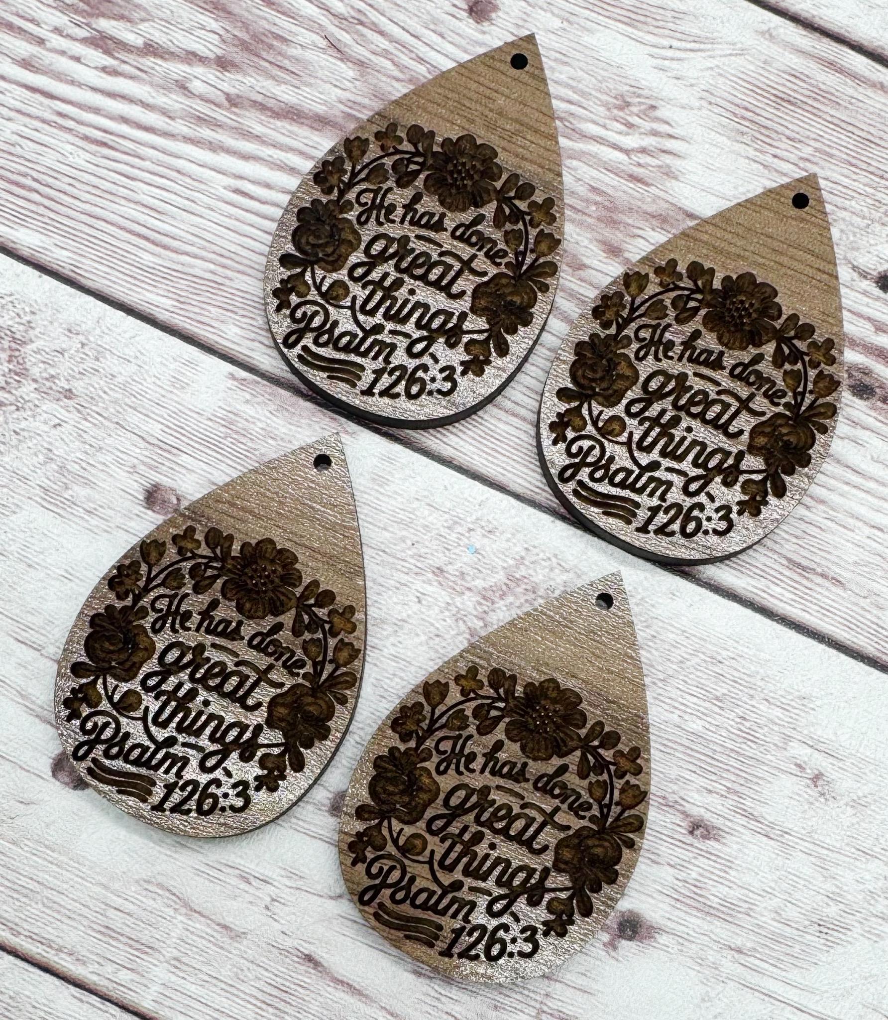 Religious Floral He Has Done Great Things Earring Blanks, Finished Walnut Blank, DIY Jewelry Making