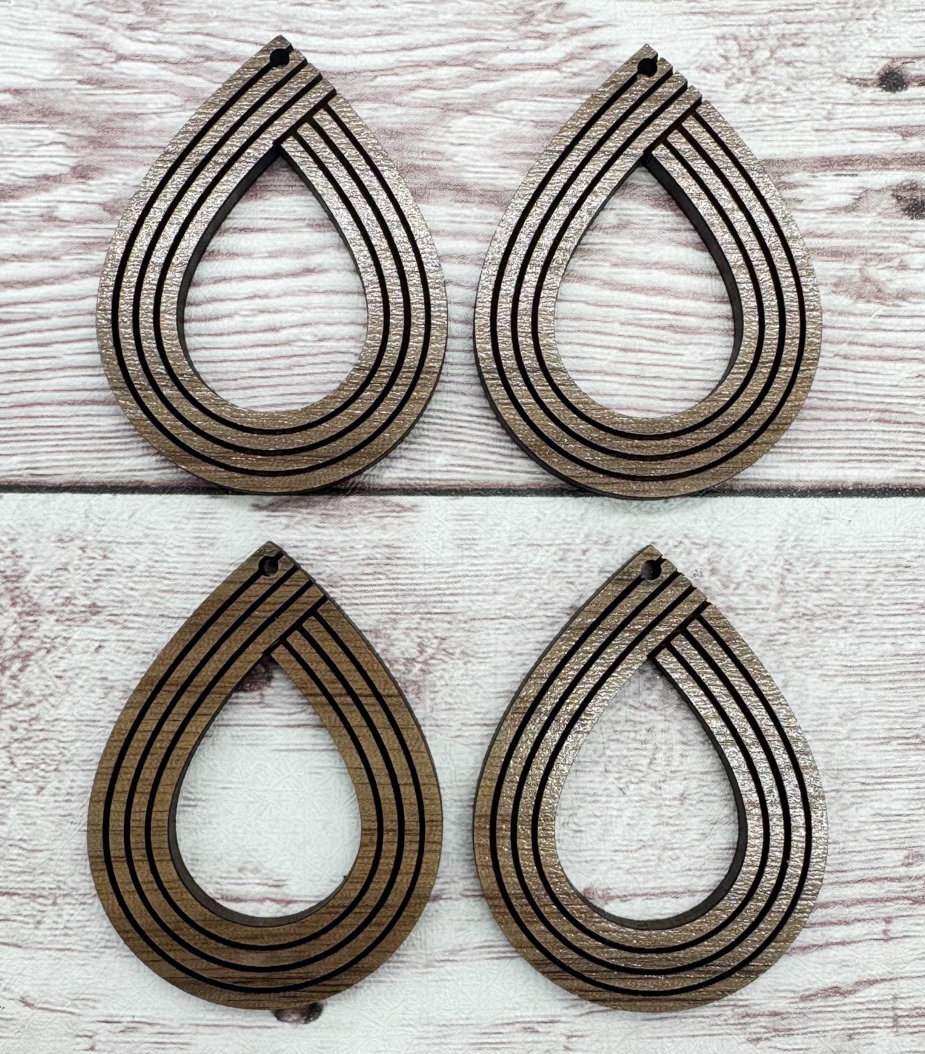 Engraved Line Teardrop Earring Blanks, Finished Walnut Blank, DIY Jewelry Making