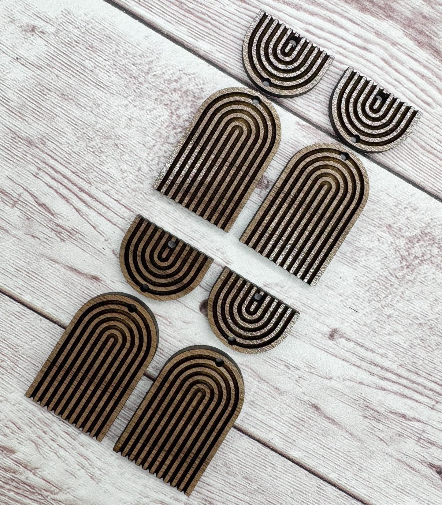 Engraved Line Double Arch Earring Blanks, Finished Walnut Blank, DIY Jewelry Making
