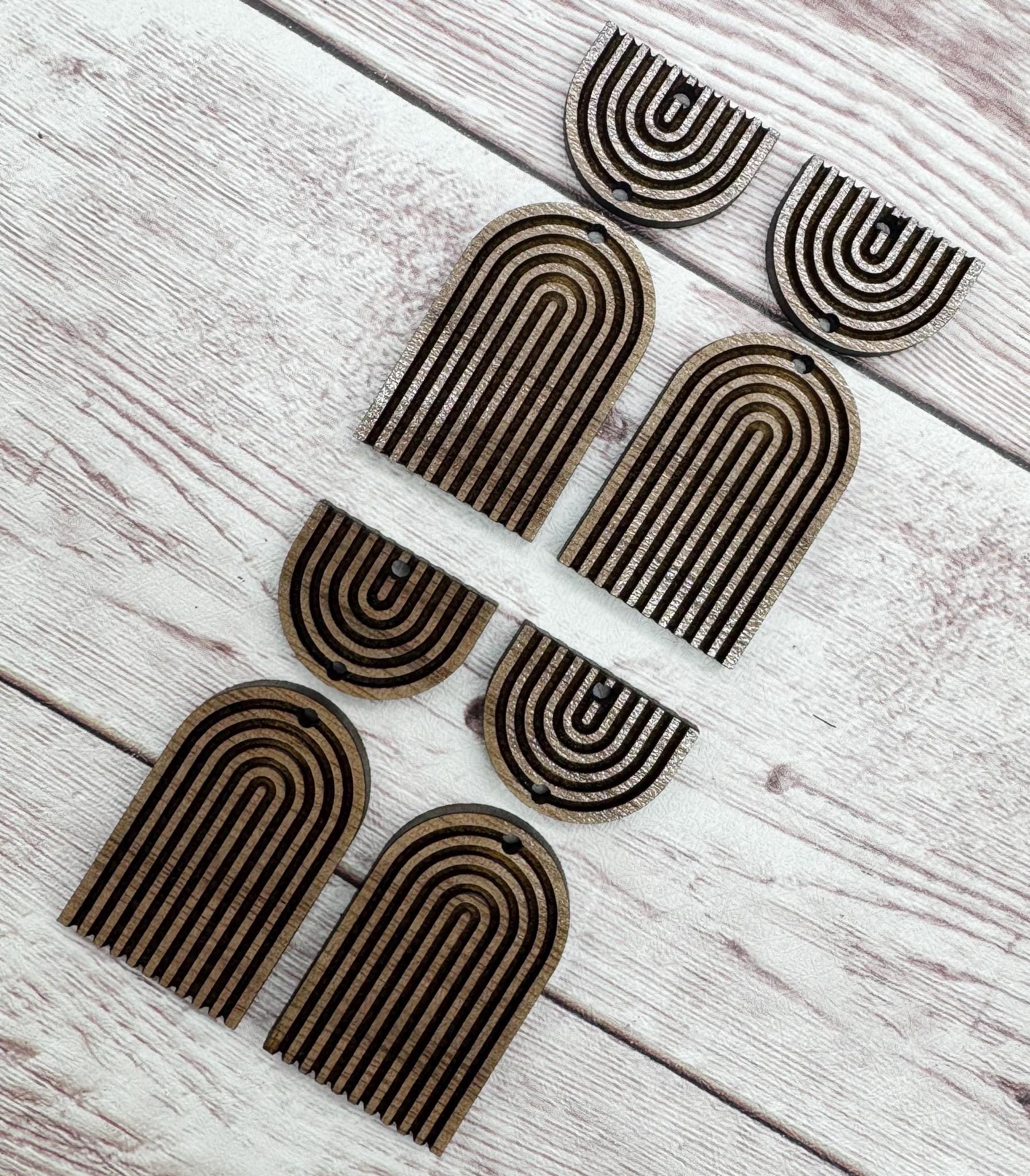 Engraved Line Double Arch Earring Blanks, Finished Walnut Blank, DIY Jewelry Making